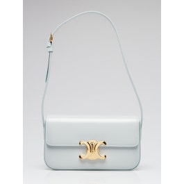 Celine Celine Light Blue Shiny Calfskin Leather Claude Triomphe Shoulder Bag