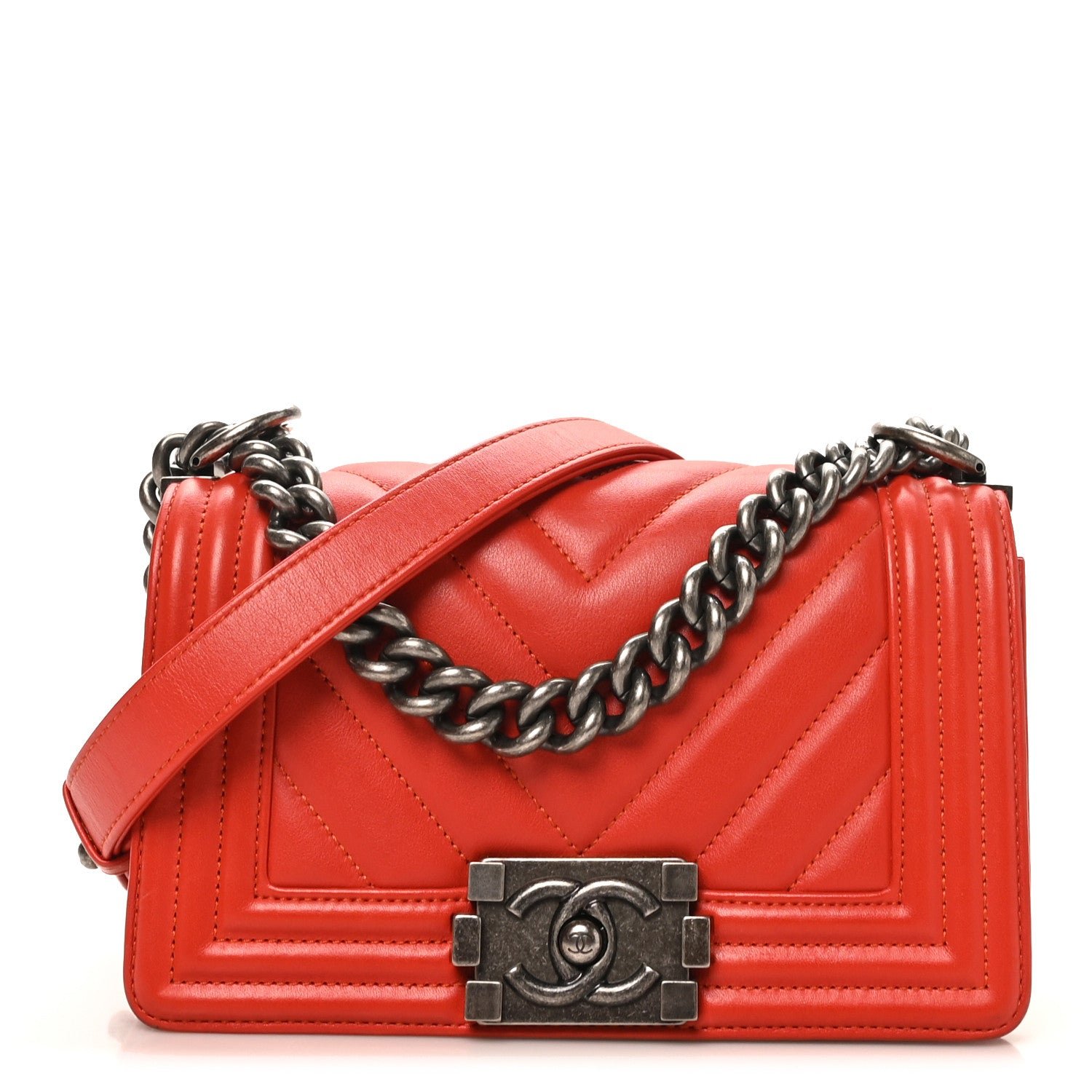 Chanel Lambskin Chevron Quilted Small Boy Flap Orange