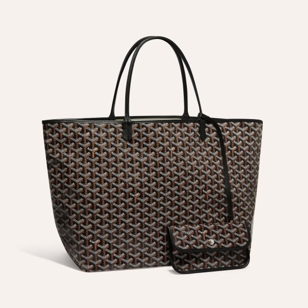 Goyard St. Louis tote in classic black Goyardine canvas with tan leather trim