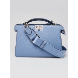 Fendi Blue Pebbled Leather Small Peekaboo Iseeu XCross Satchel Bag 7VA582