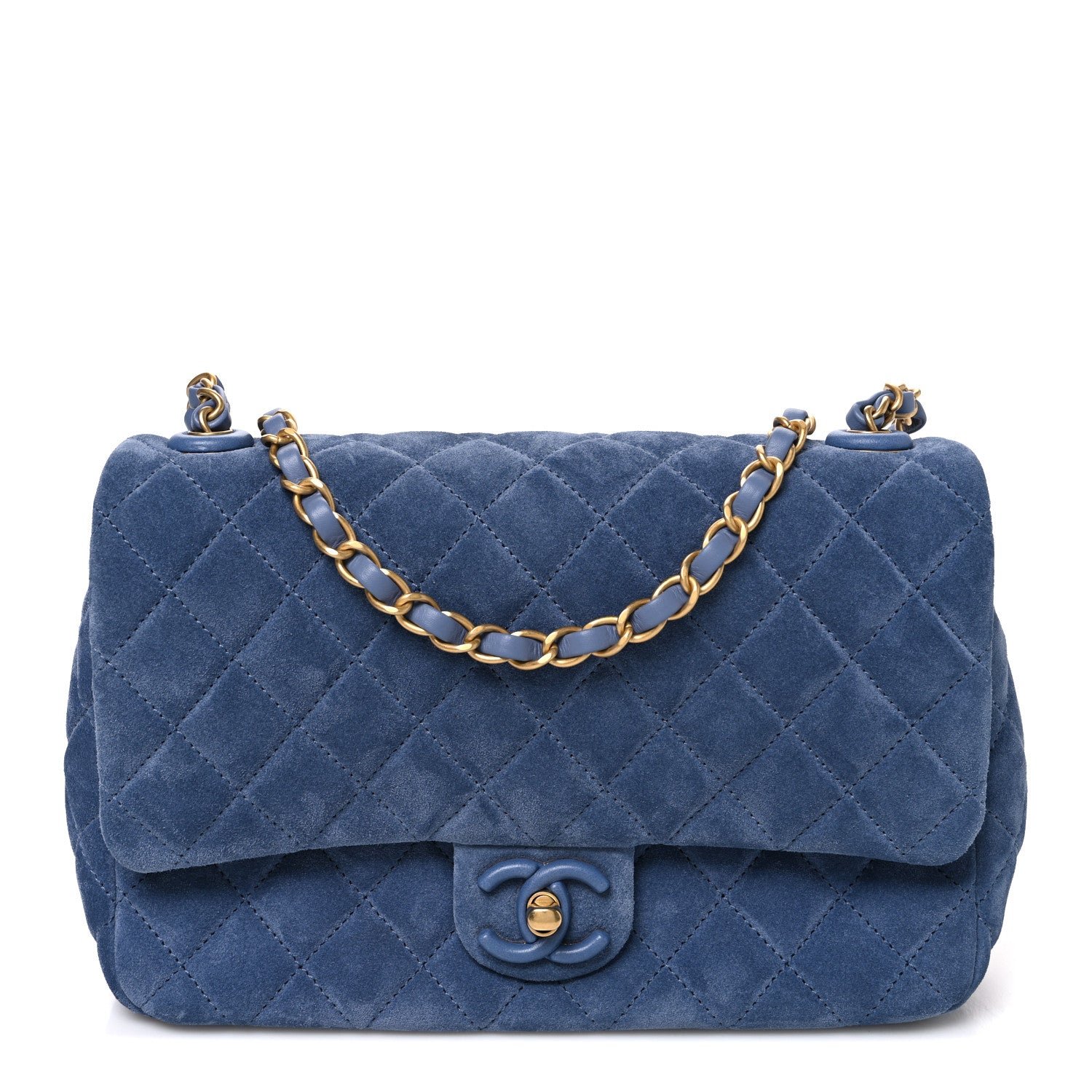 Chanel Suede Quilted Medium Flap Blue