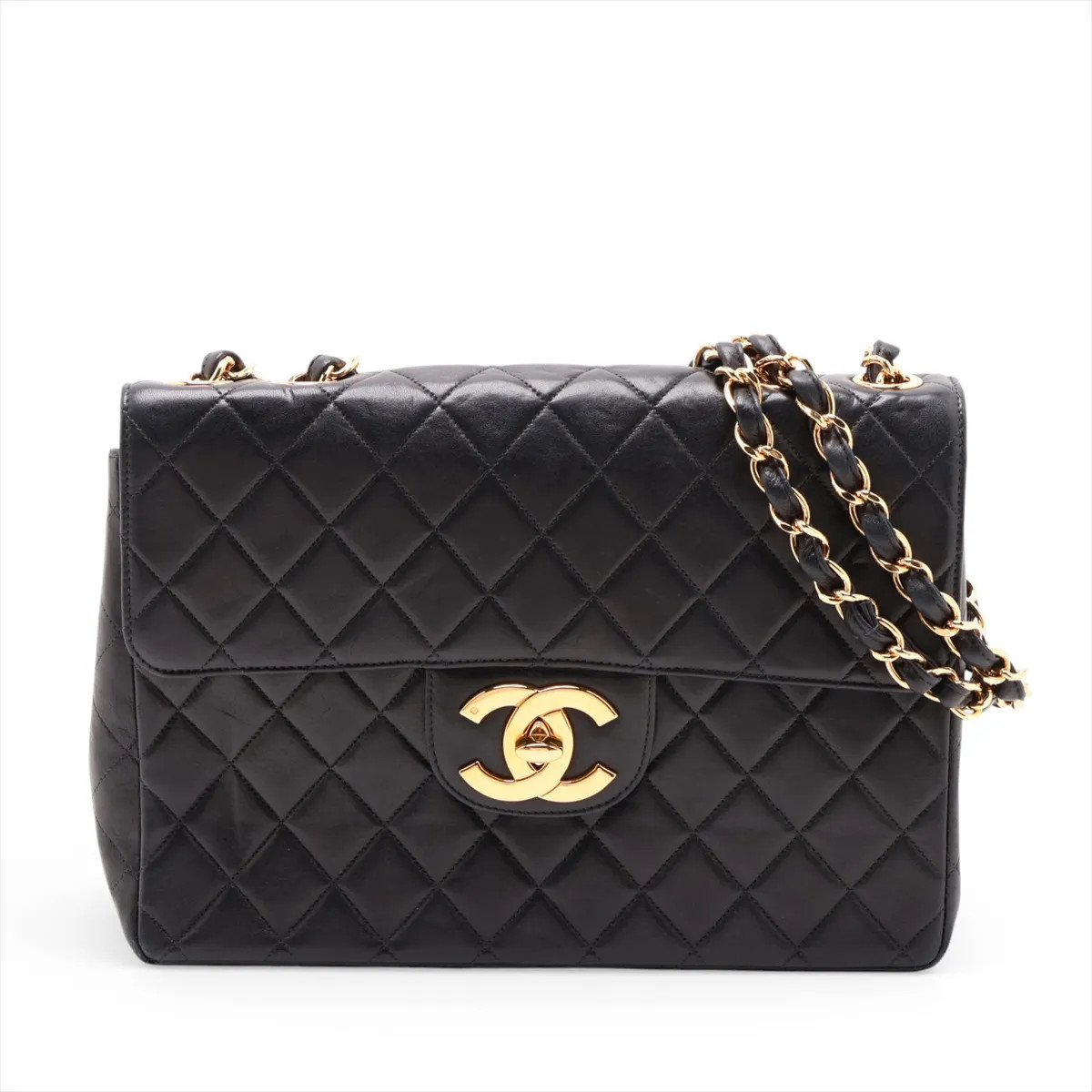 Chanel DEKAMATRASSE 30 Large Lambskin Single Flap Double Chain Bag Black Gold Me
