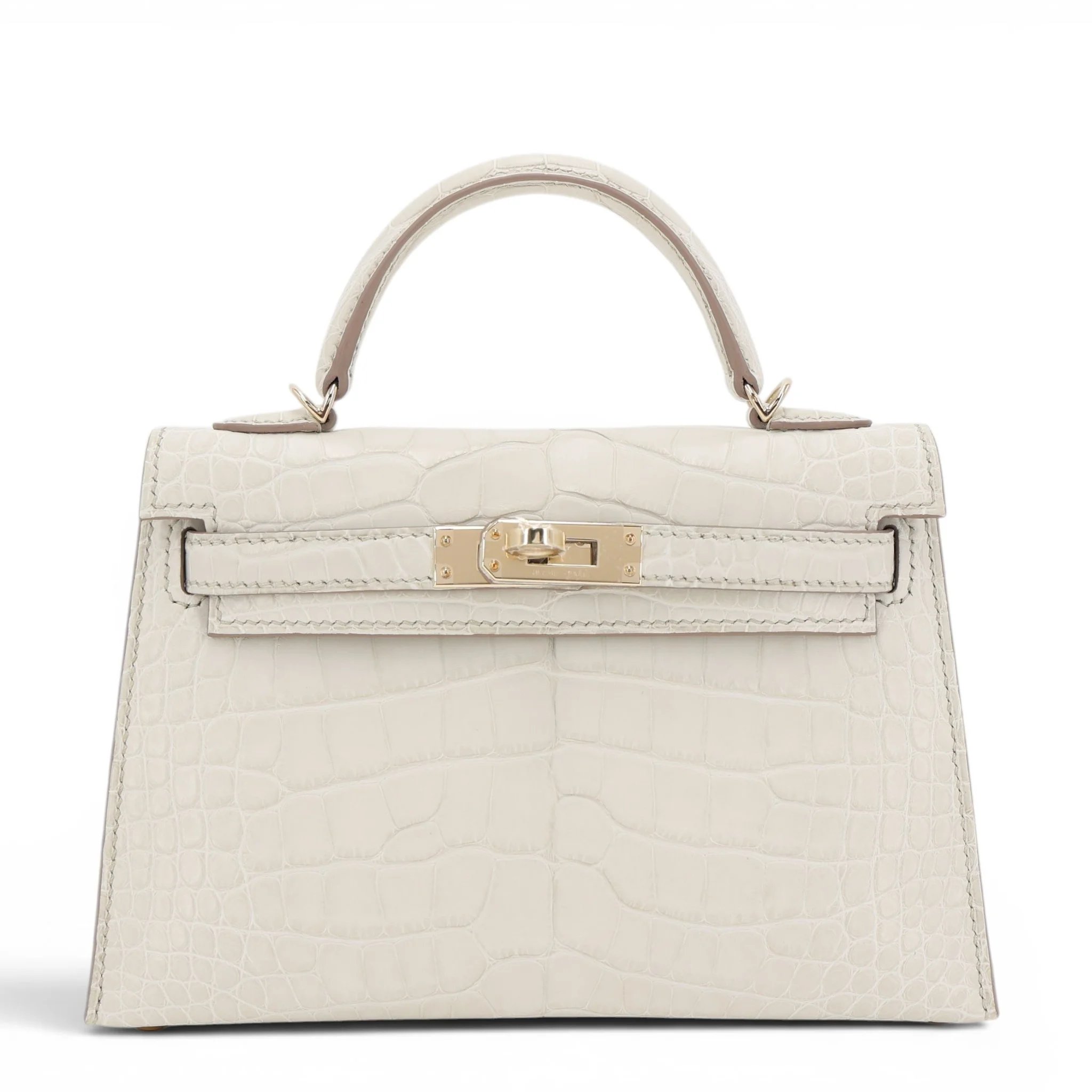 Brand New ( Rank N ) HERMÈS Mini Kelly II Beton (8L) Matte Alligator Permabrass hardware G (2026)
