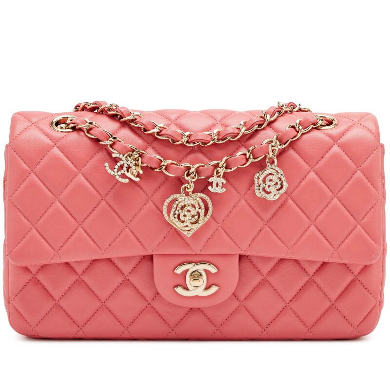 Pink Quilted Lambskin Medium Classic Valentine Charm Single Flap Bag Silver Hardware, 2014