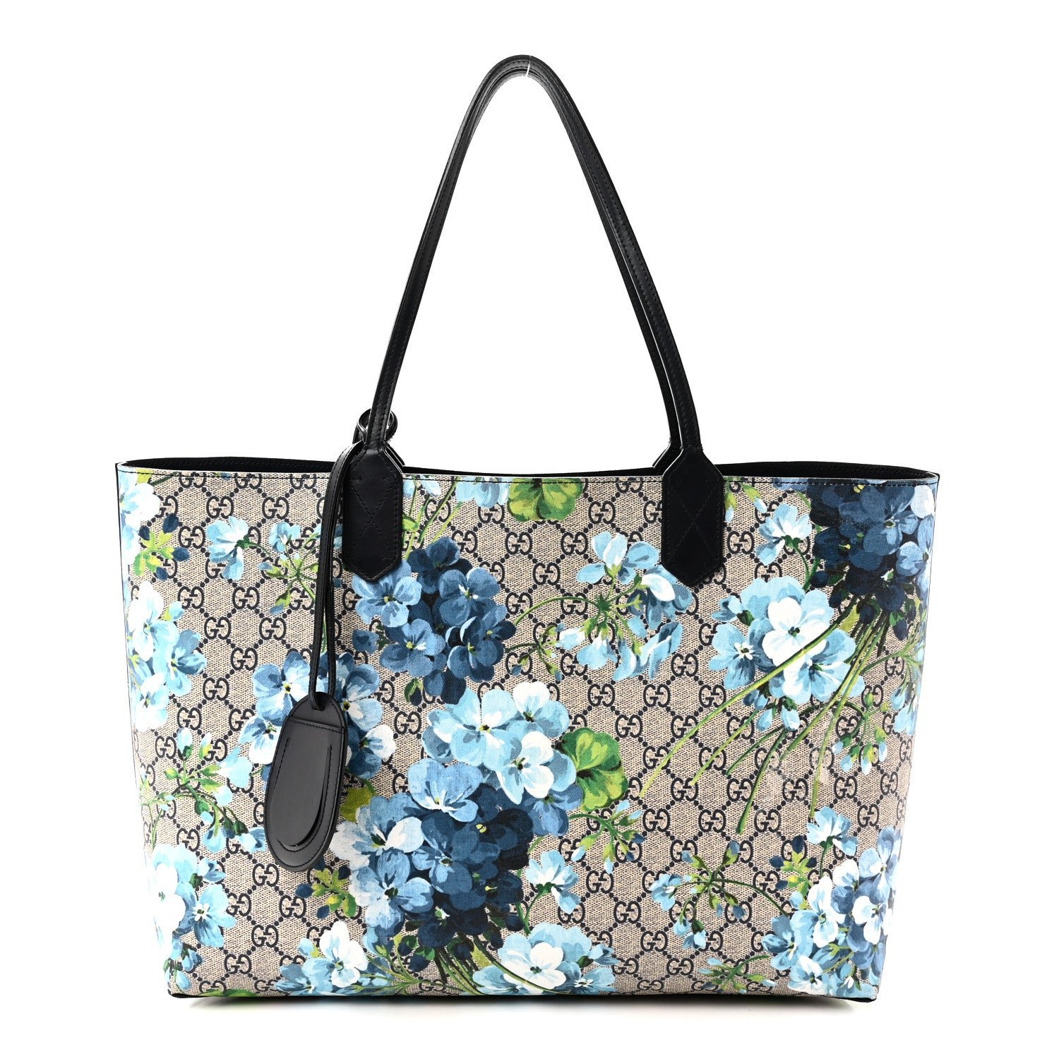 Gucci GG Supreme Monogram Blooms Medium Reversible Tote Beige Blue Navy