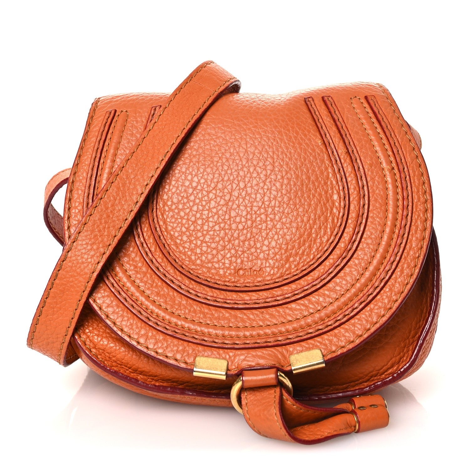 Chloe Grained Calfskin Small Marcie Saddle Bag Wood Rose