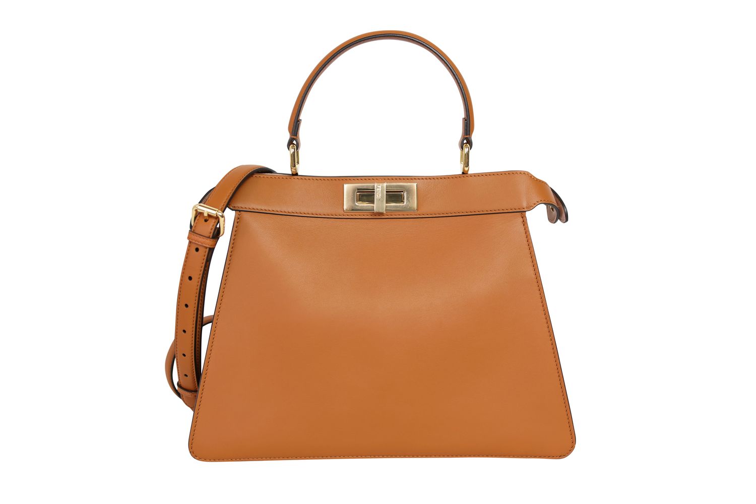 Fendi Peekaboo ISeeU Medium Bag, Tan Brown Leather and Gold Hardware, Preowned In Dustbag WA001