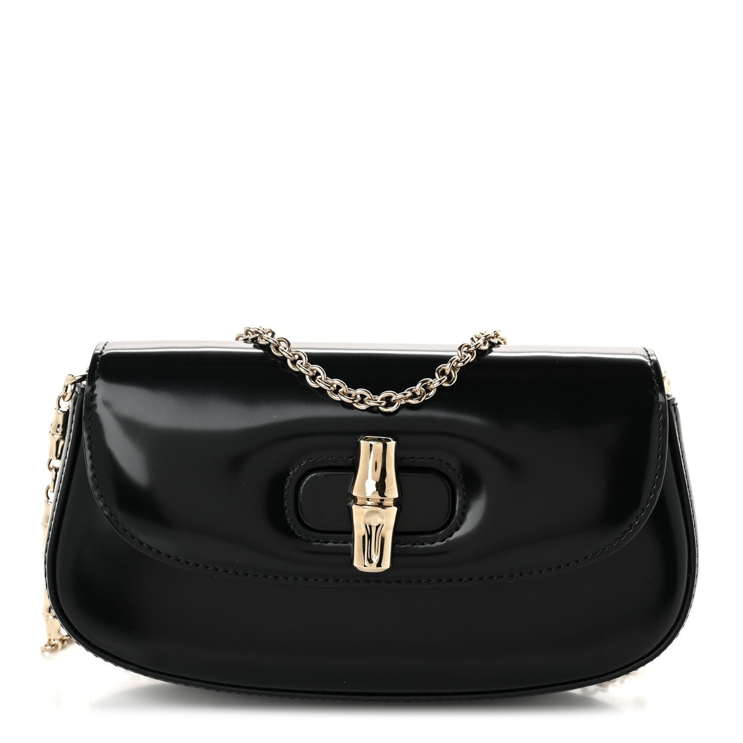 Gucci Shiny Calfskin Small Bamboo Night Bag Black