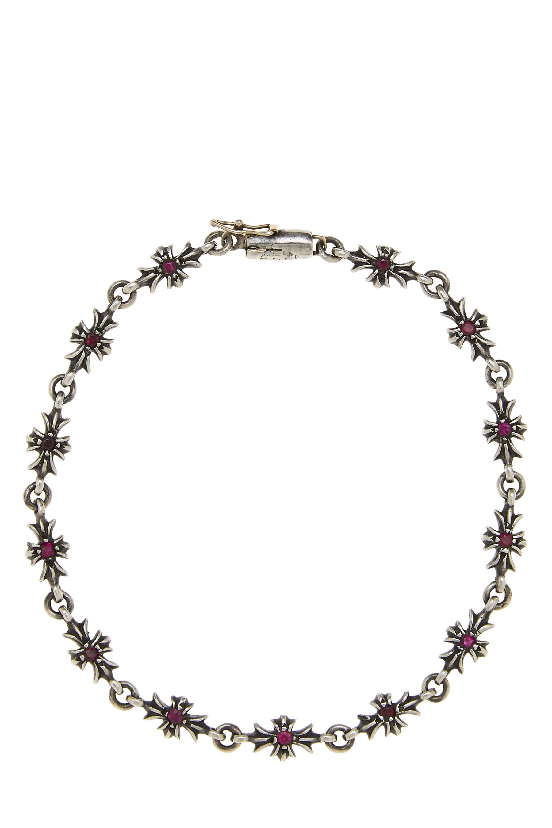 Chrome Hearts Sterling Silver Ruby Cross Bracelet