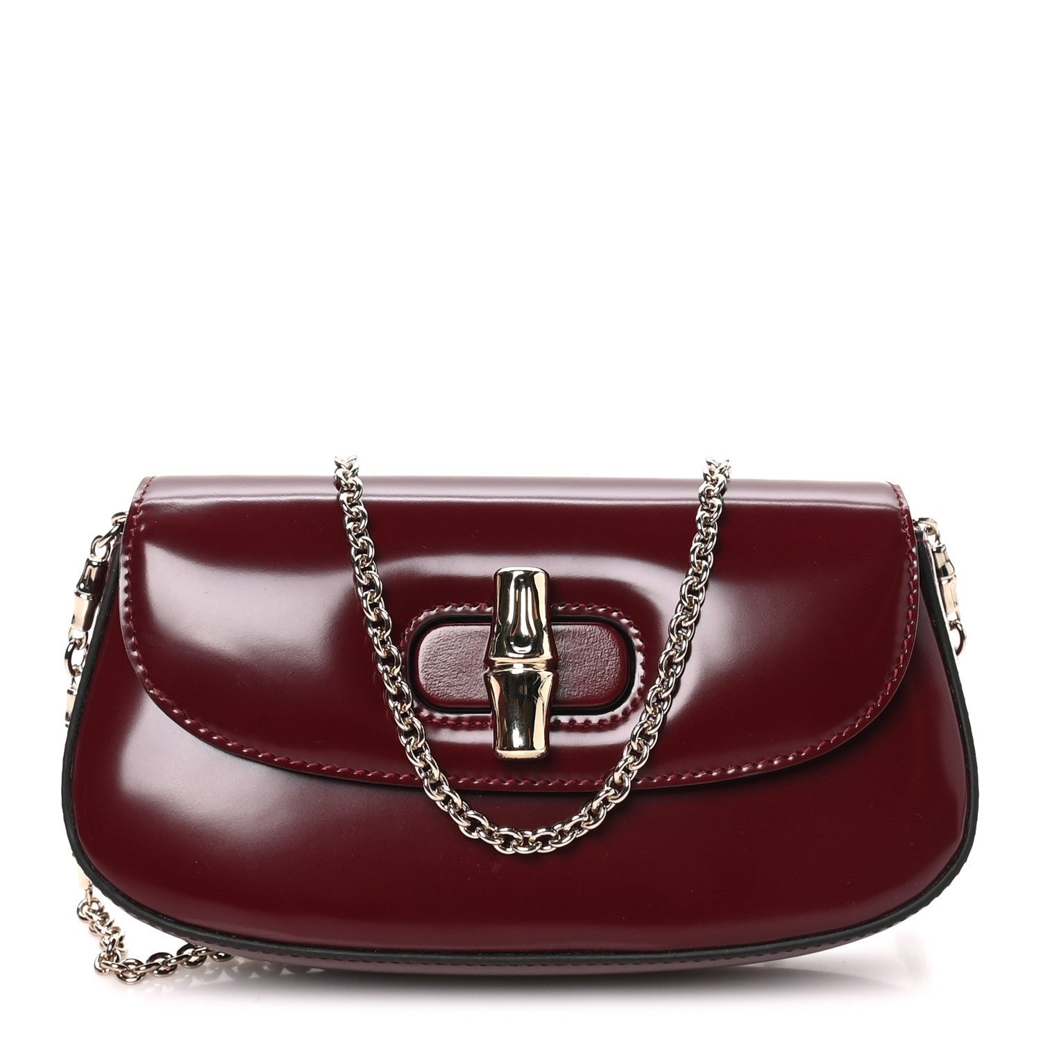 Gucci Shiny Calfskin Small Bamboo Night Bag Rosso Ancora