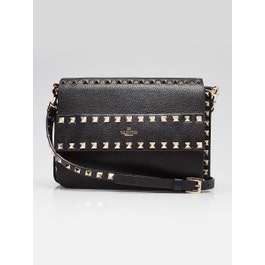Valentino Valentino Black Pebbled Leather Rockstud Small Crossbody Bag