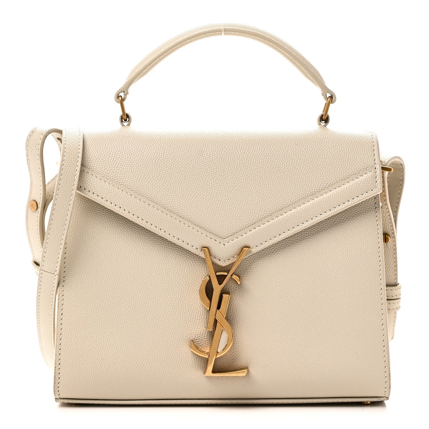Saint Laurent Grain de Poudre Mini Classic Monogram Cassandra Top Handle Crema Soft Rouge Legion