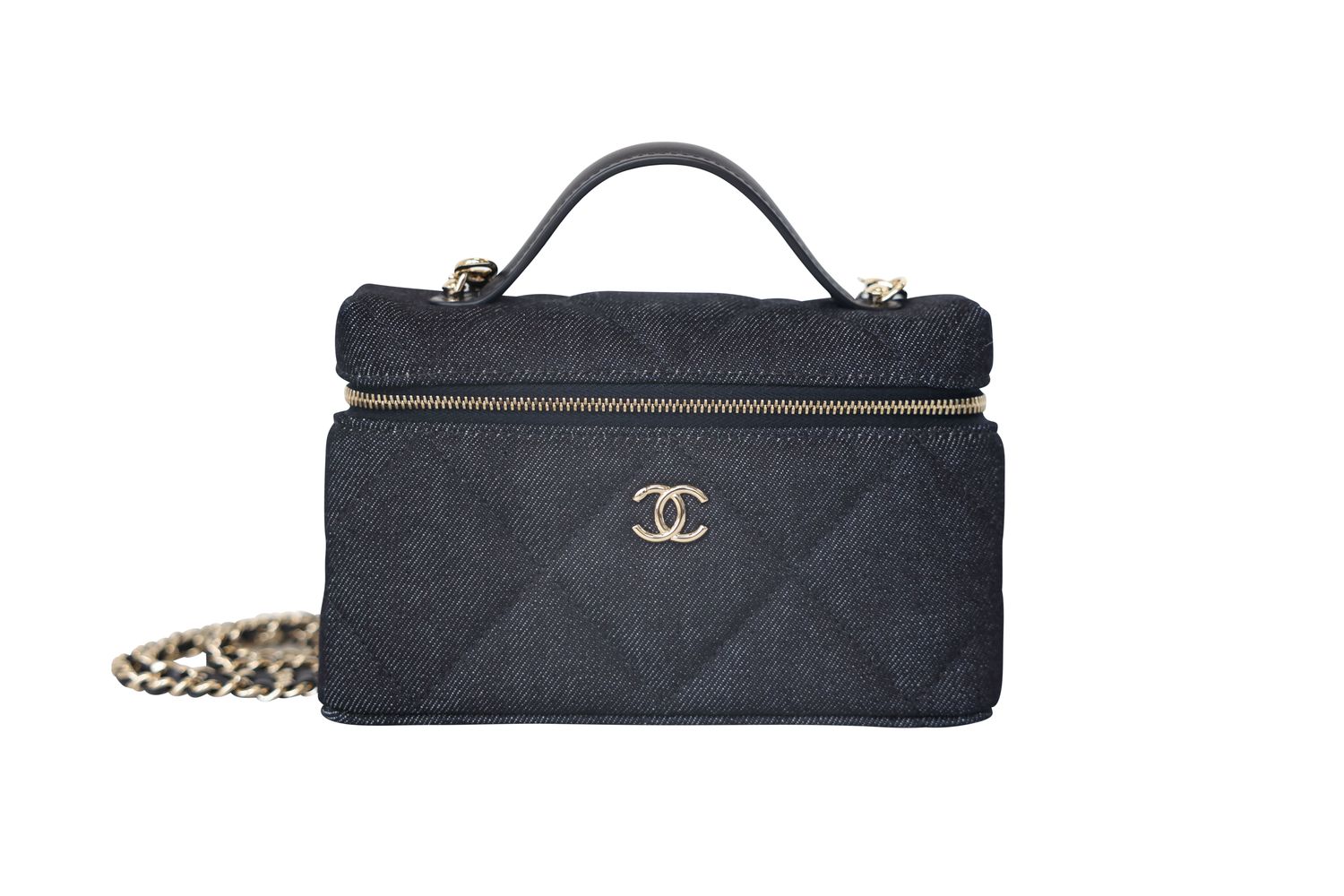 Chanel Top Handle Vanity Bag, Dark Blue Denim with Gold Hardware, New in Box WA001