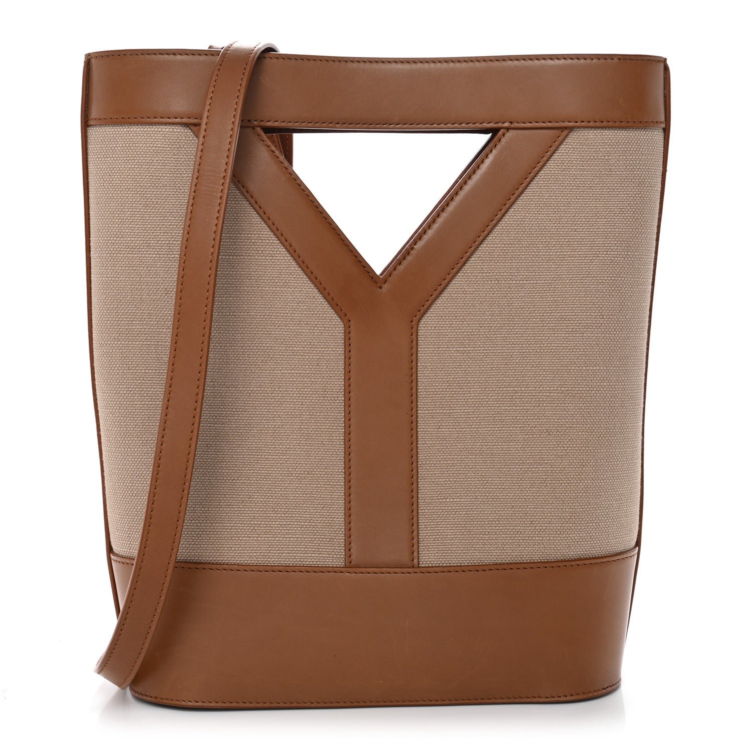 Saint Laurent Smooth Calfskin Canvas Y Small Bucket Bag White Camel