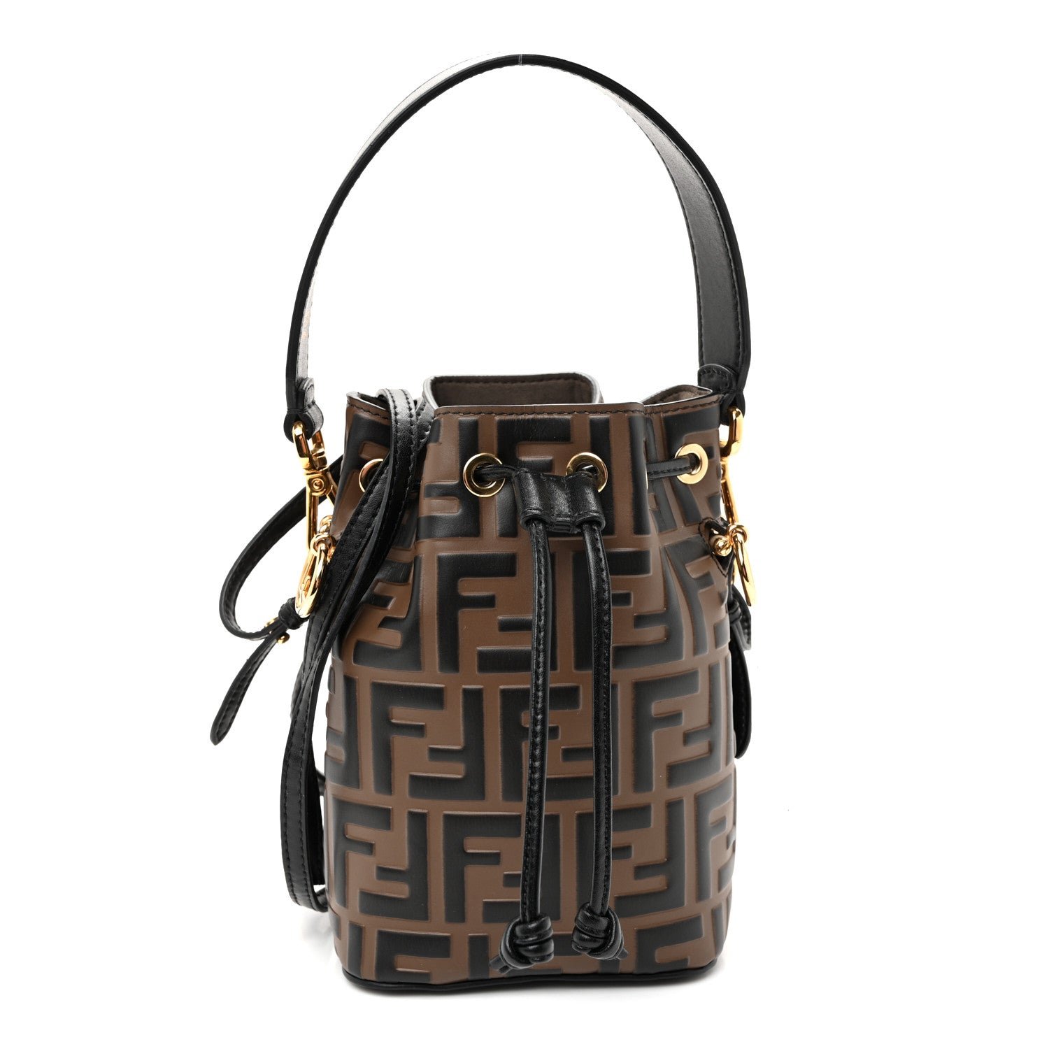 Fendi Vitello Liberty F is Fendi Bi-Color FF 1974 Embossed Mini Mon Tresor Bucket Bag Maya Black