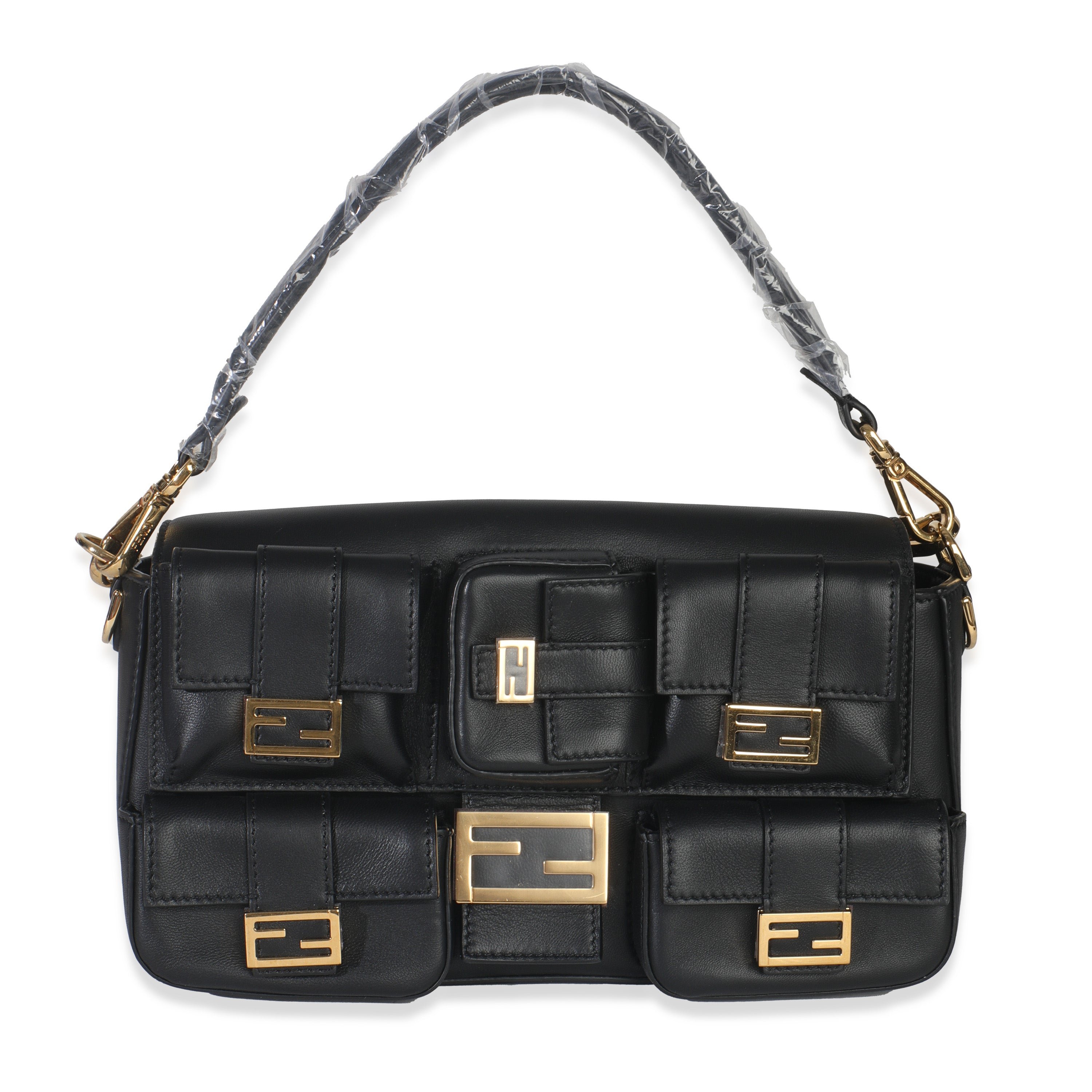 Fendi Black Nappa Convertible Multipocket Baguette Bag