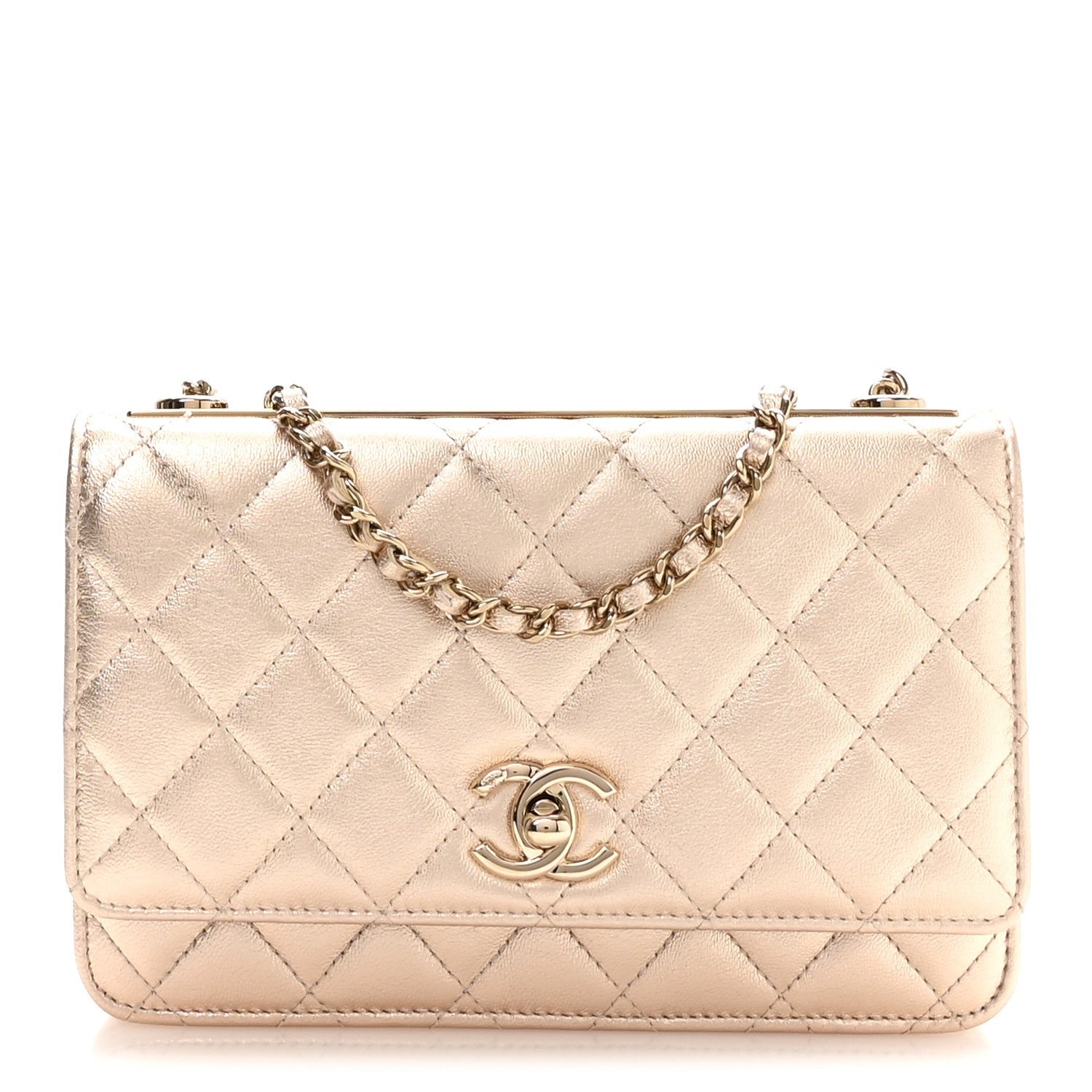 Chanel Metallic Lambskin Quilted Trendy CC Wallet On Chain WOC Gold