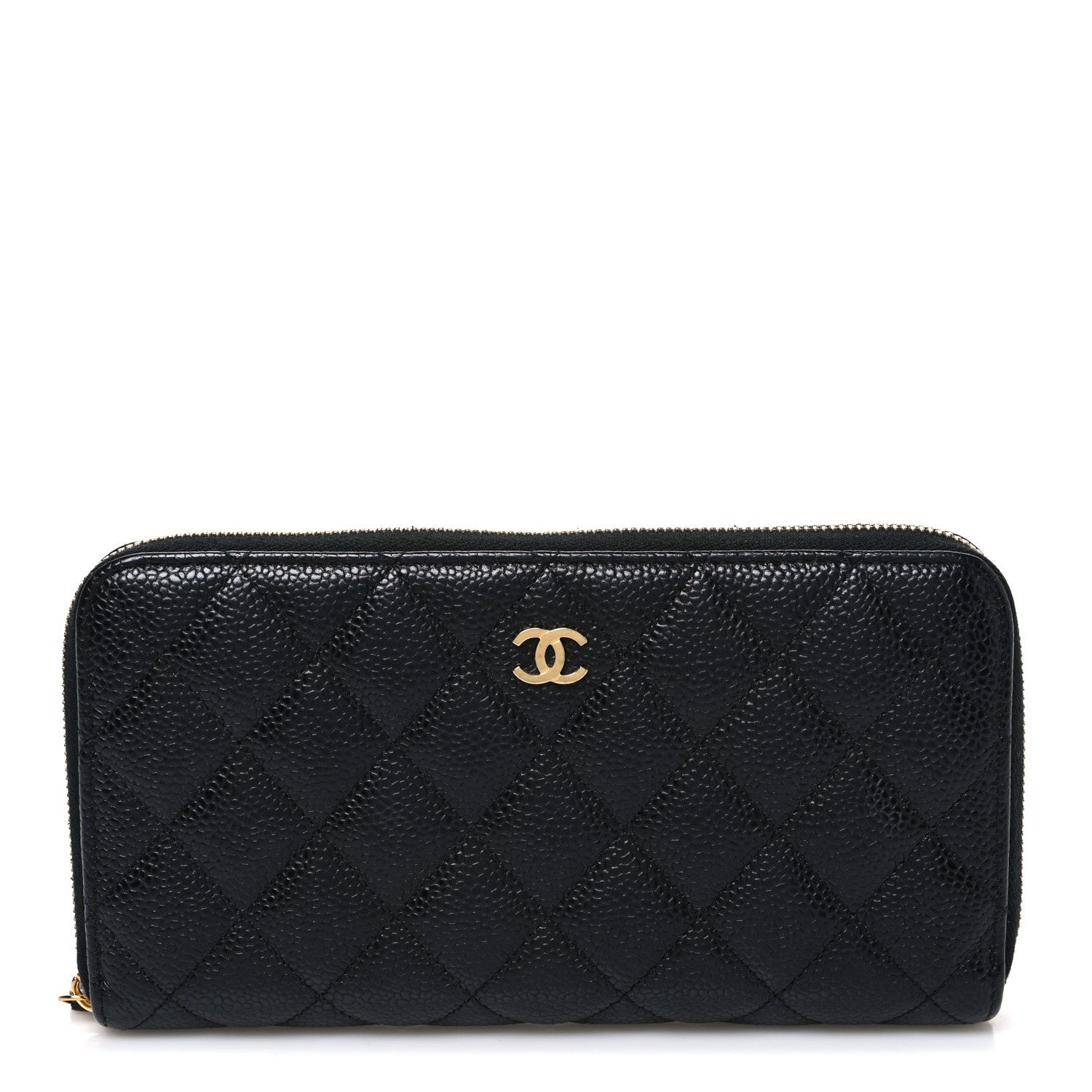 Chanel Caviar Quilted Large Gusset Zip Around Wallet Black