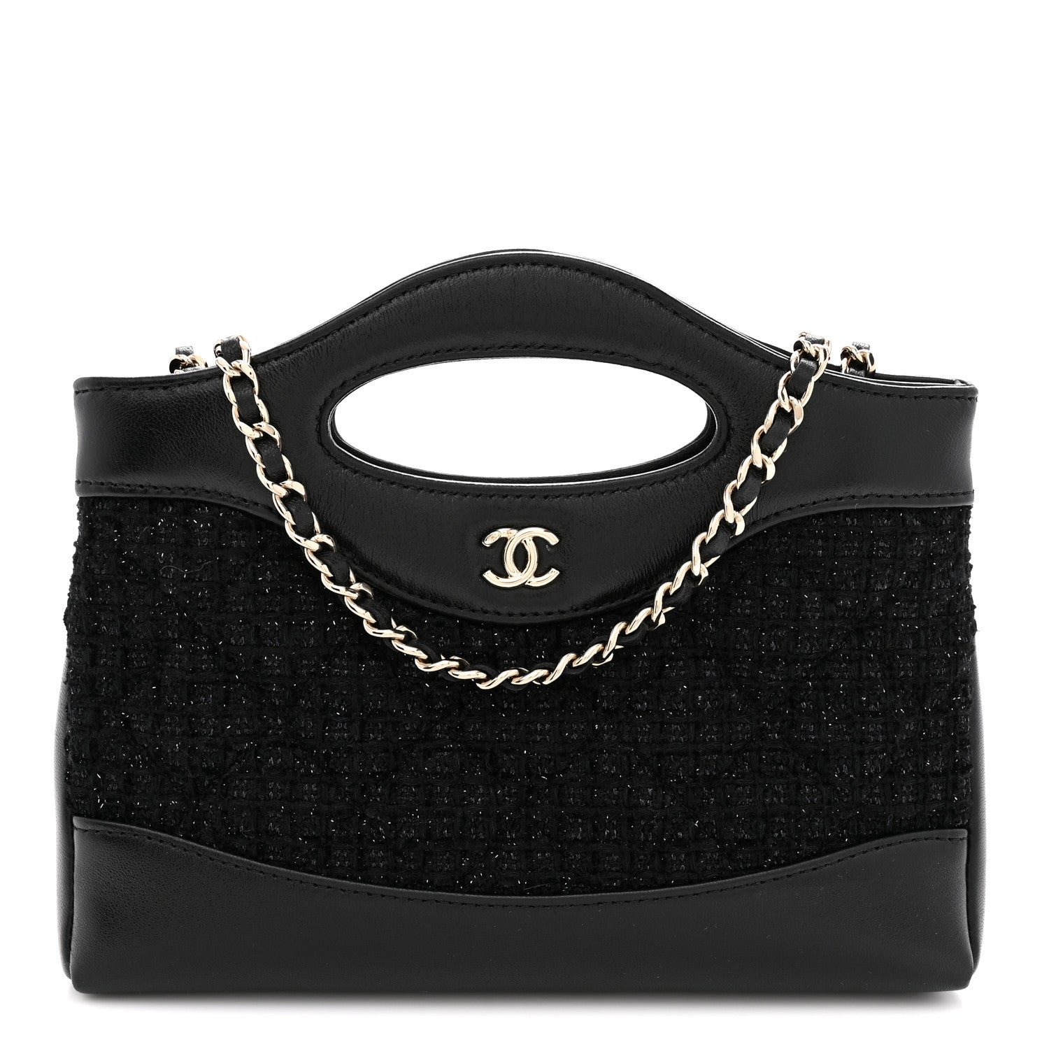 Chanel Tweed Calfskin Quilted Nano 31 Shopping Bag Black