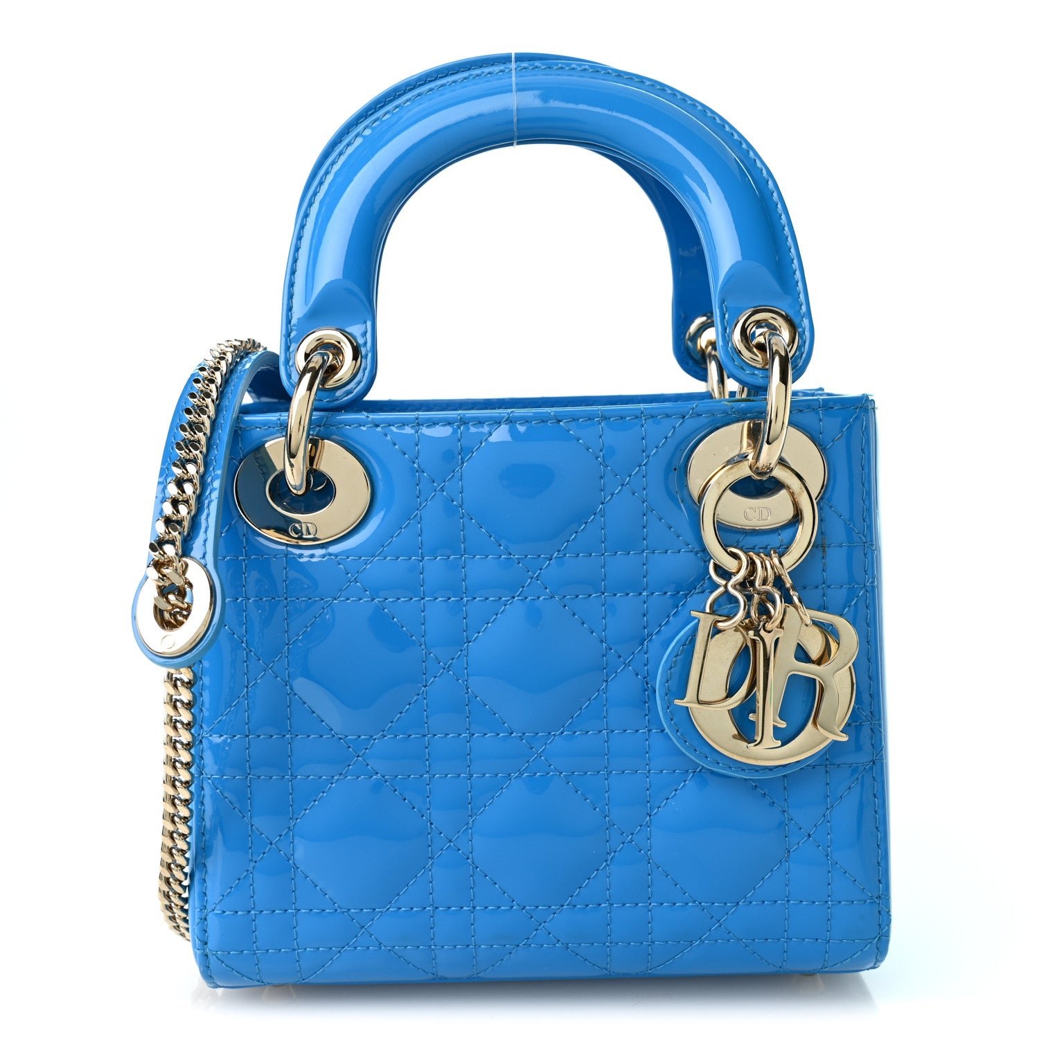 Christian Dior Patent Cannage Mini Lady Dior Blue