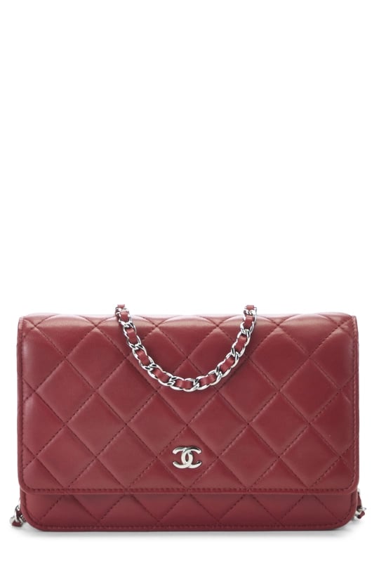 Red Lambskin Classic Quilted Wallet on Chain (WOC)