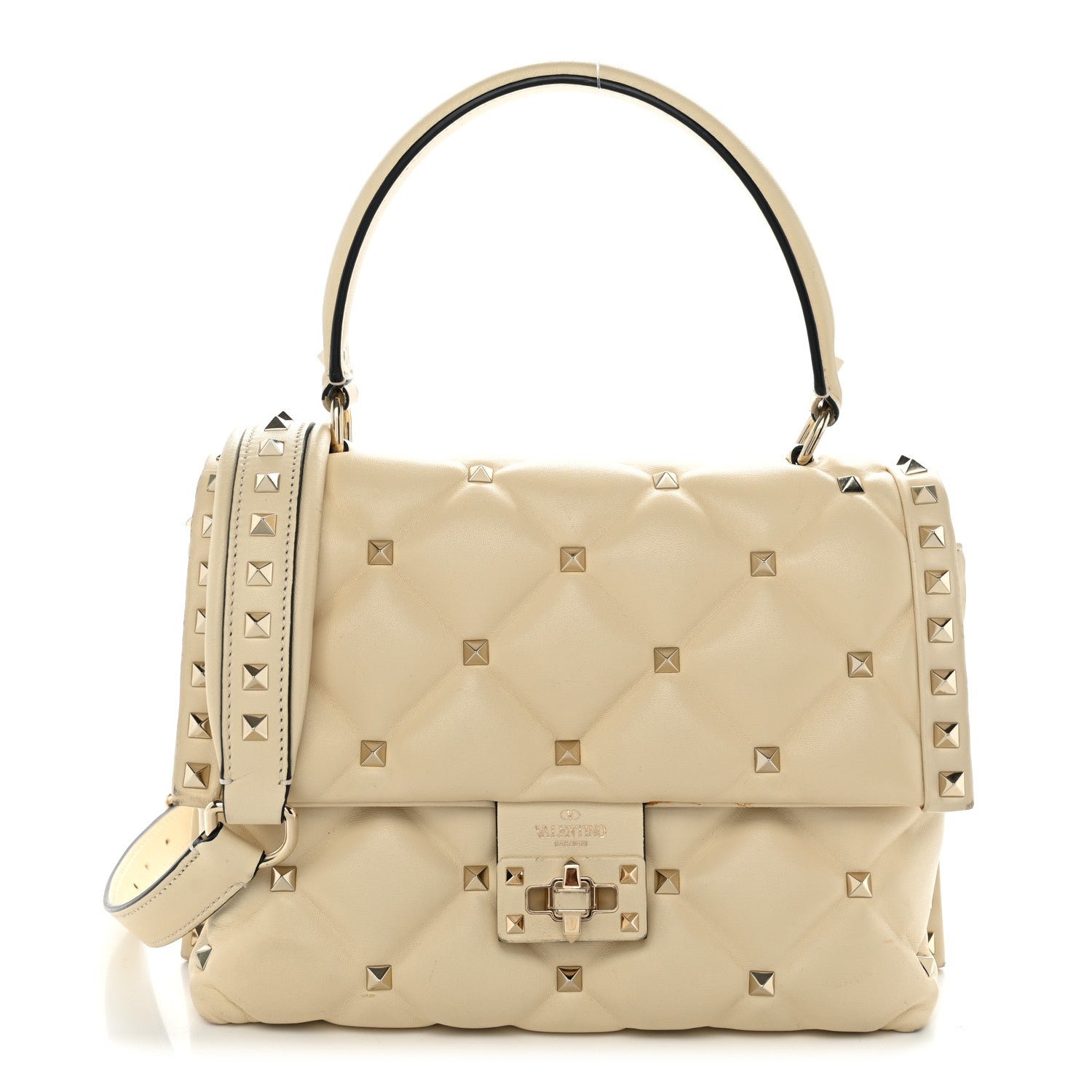 Valentino Garavani Nappa Medium Candystud Top Handle Bag Light Ivory