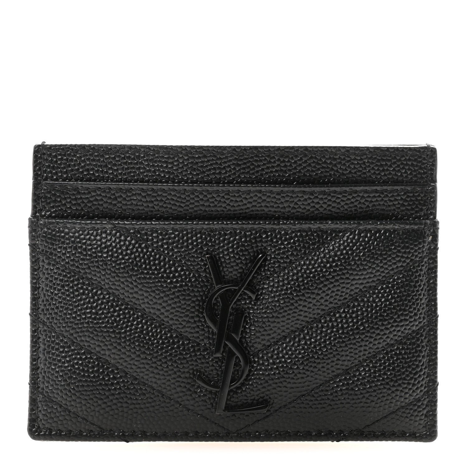 Saint Laurent Grain De Poudre Matelasse Chevron Monochrome Credit Card Case Black
