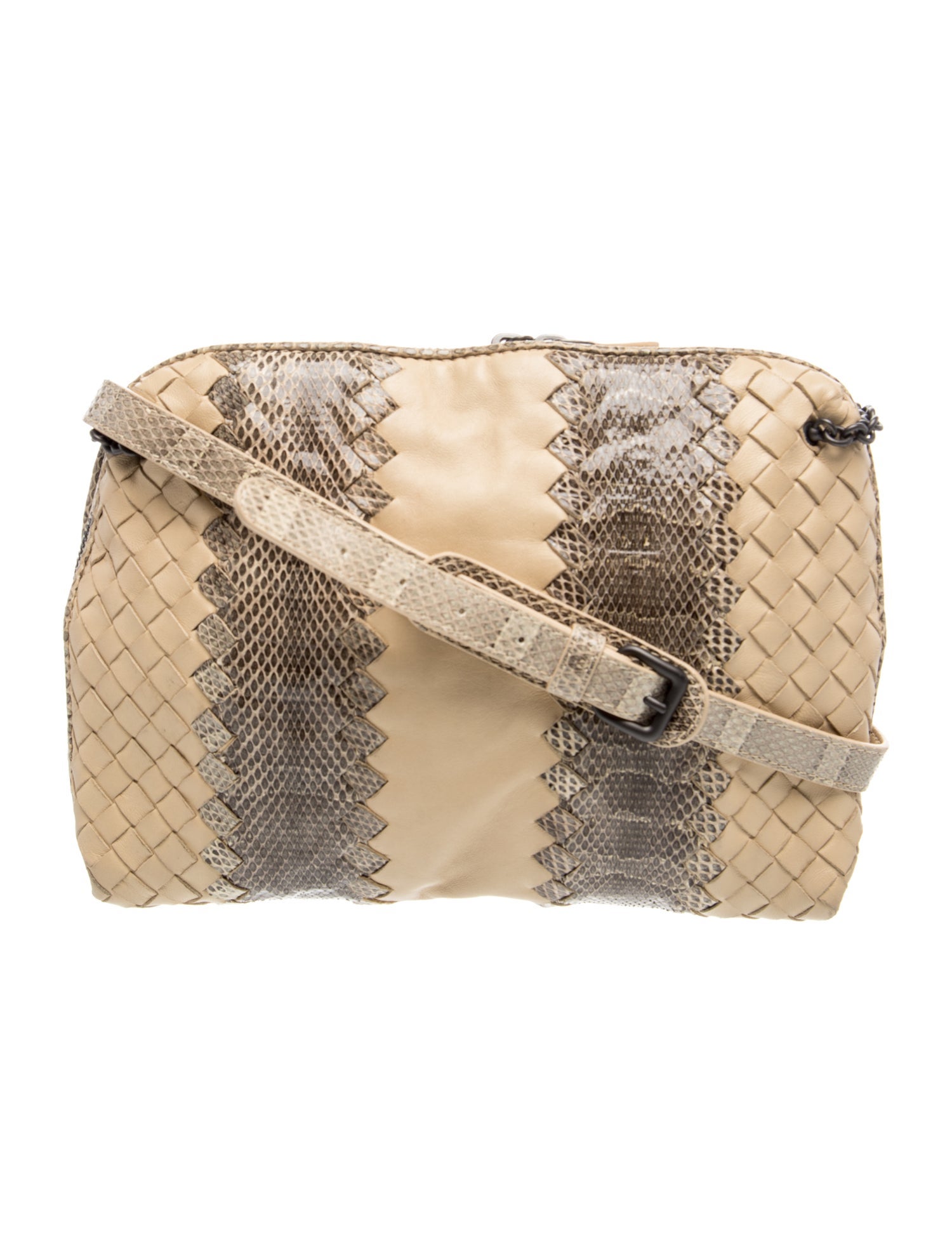 Leather Snakeskin Intrecciato Crossbody Bag