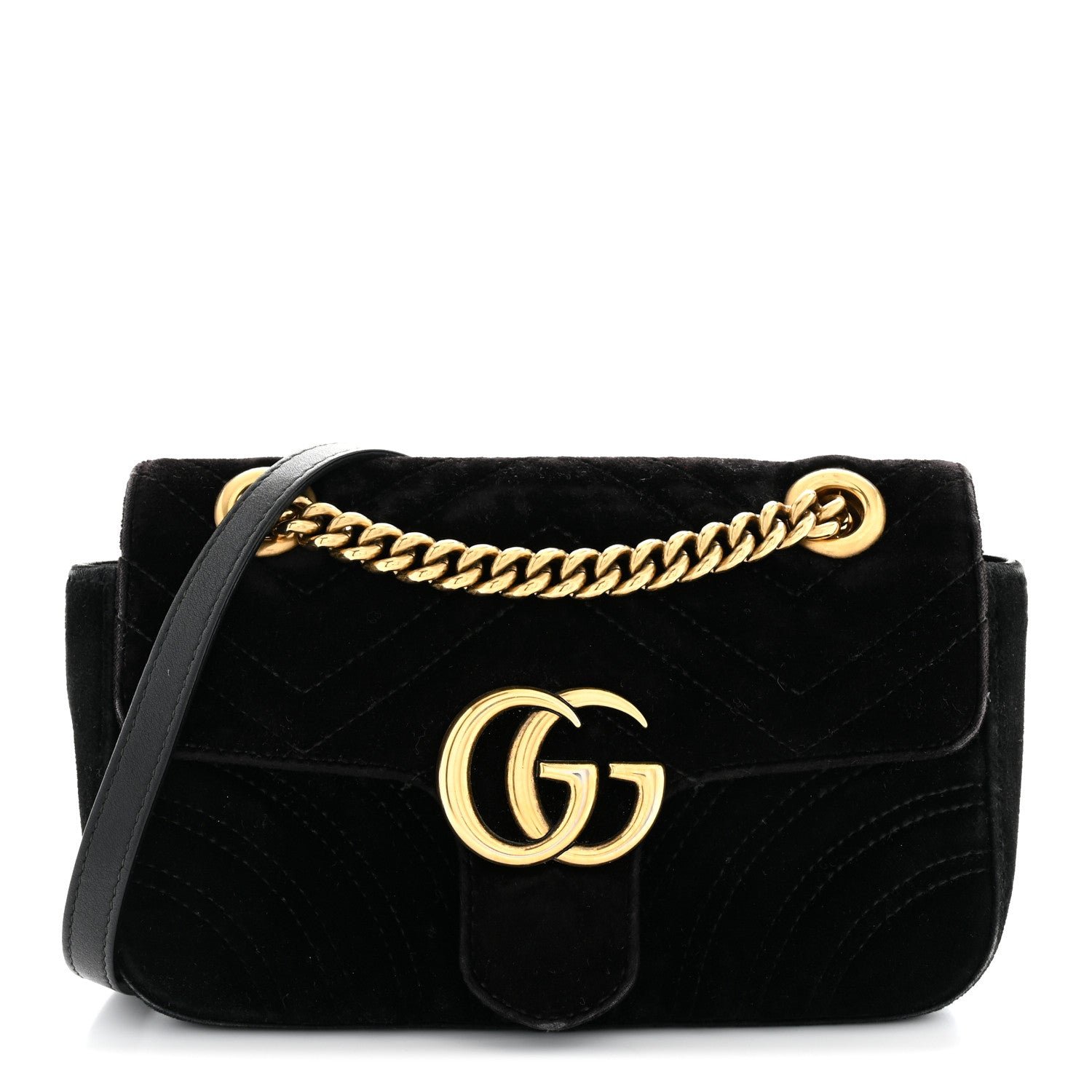 Gucci Velvet Matelasse Mini GG Marmont Shoulder Bag Black