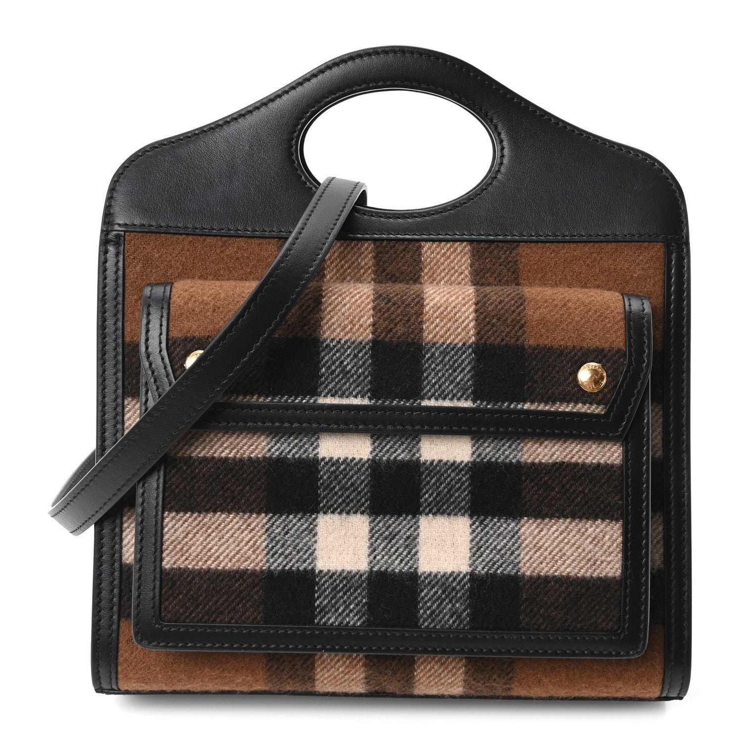 Burberry Burberry Smooth Calfskin Cashmere Check Mini Pocket Bag Brown