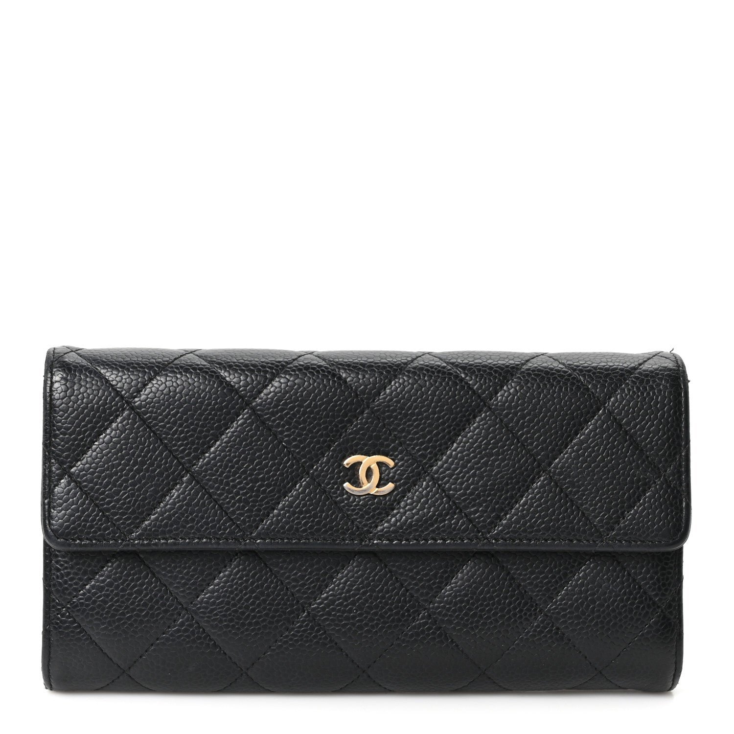 Chanel Caviar Quilted Large Gusset Flap Wallet Black