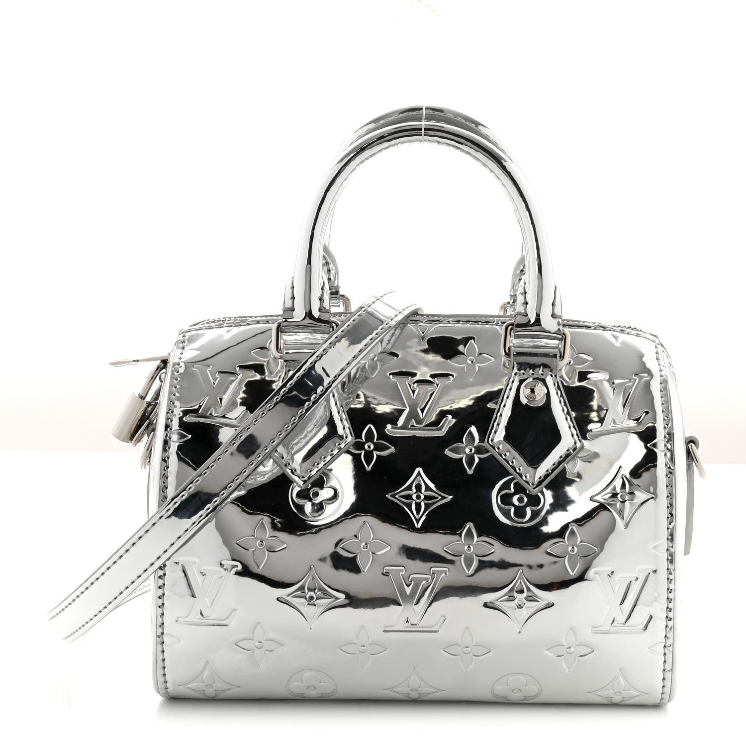 Louis Vuitton Monogram Miroir Speedy Bandouliere 20 Silver