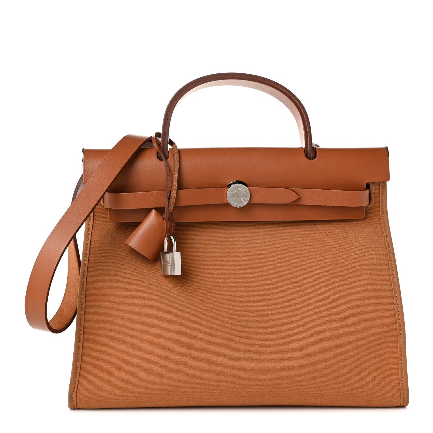 Hermes Toile Officier Vache Hunter Verso Herbag Zip PM 31 Dune Magnolia Fauve