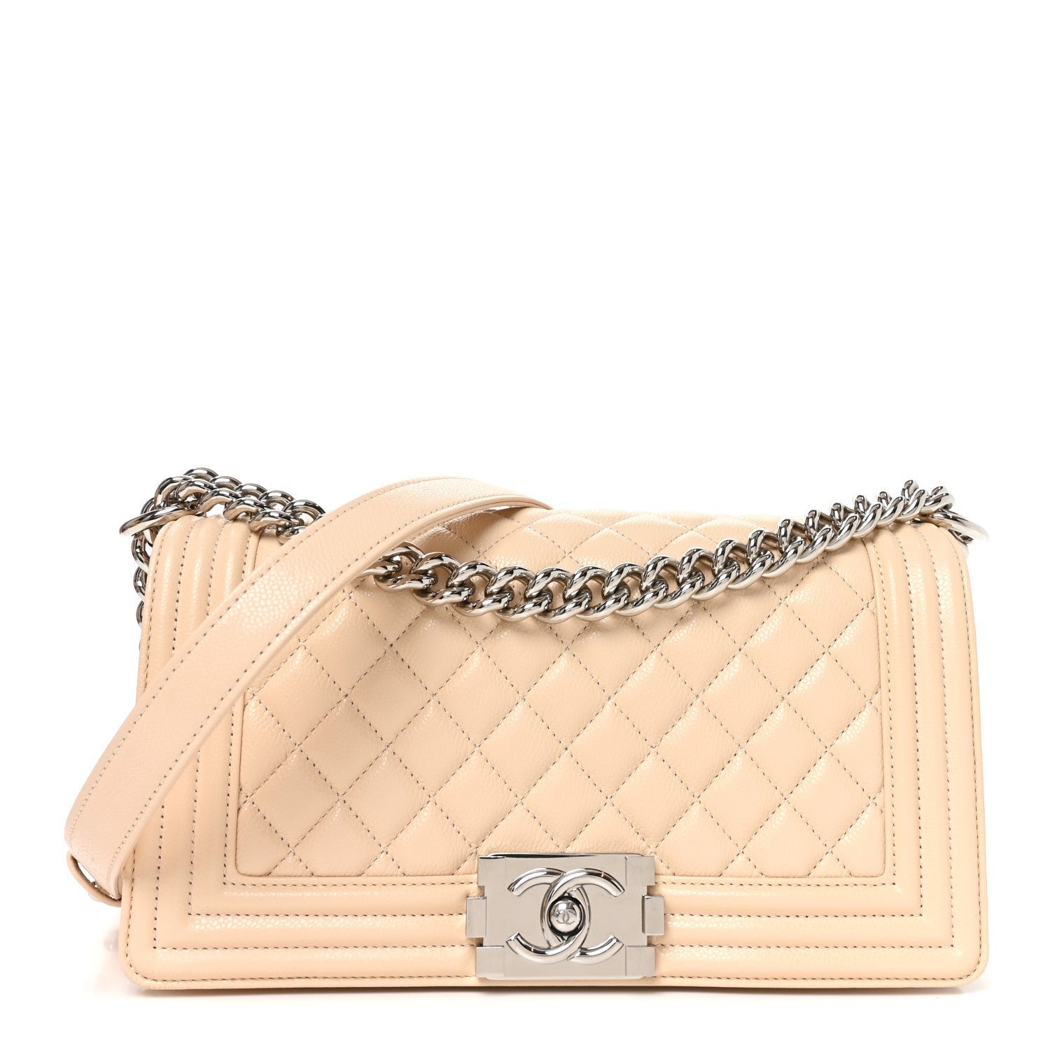 Chanel Caviar Quilted Medium Boy Flap Beige
