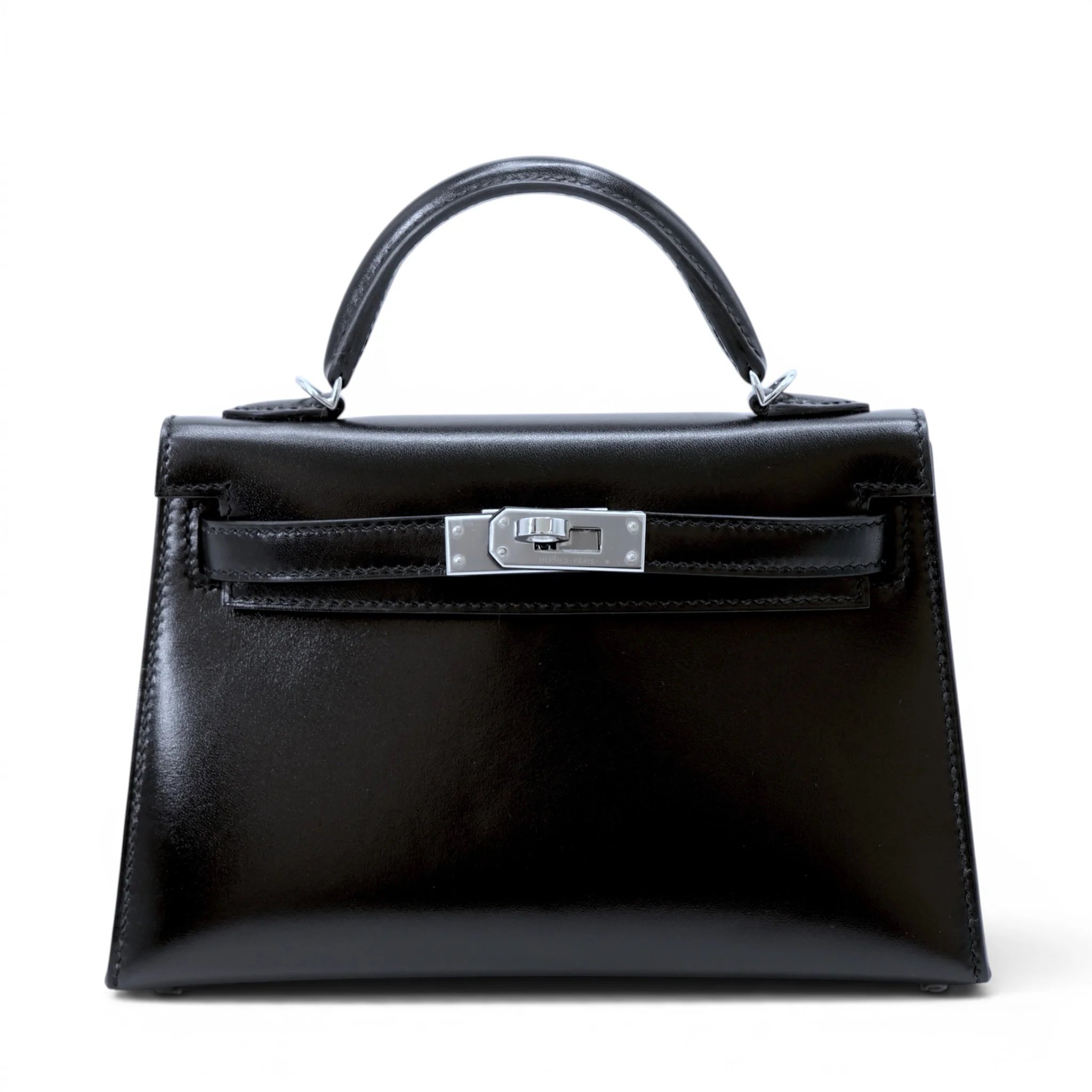 Hermes Excellent ( Rank SA ) HERMÈS Mini Kelly II Noir (89) Box-calf Palladium hardware C (2018)