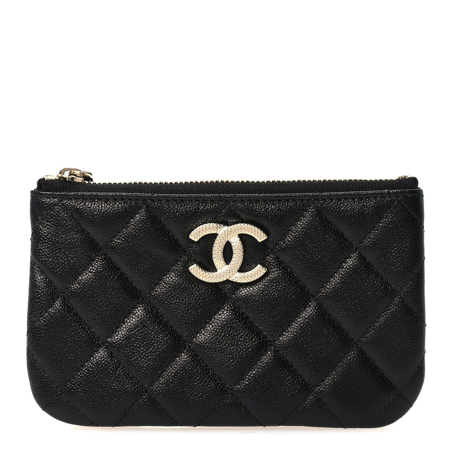 Chanel Caviar Quilted Studded CC Small Cosmetic Case Black