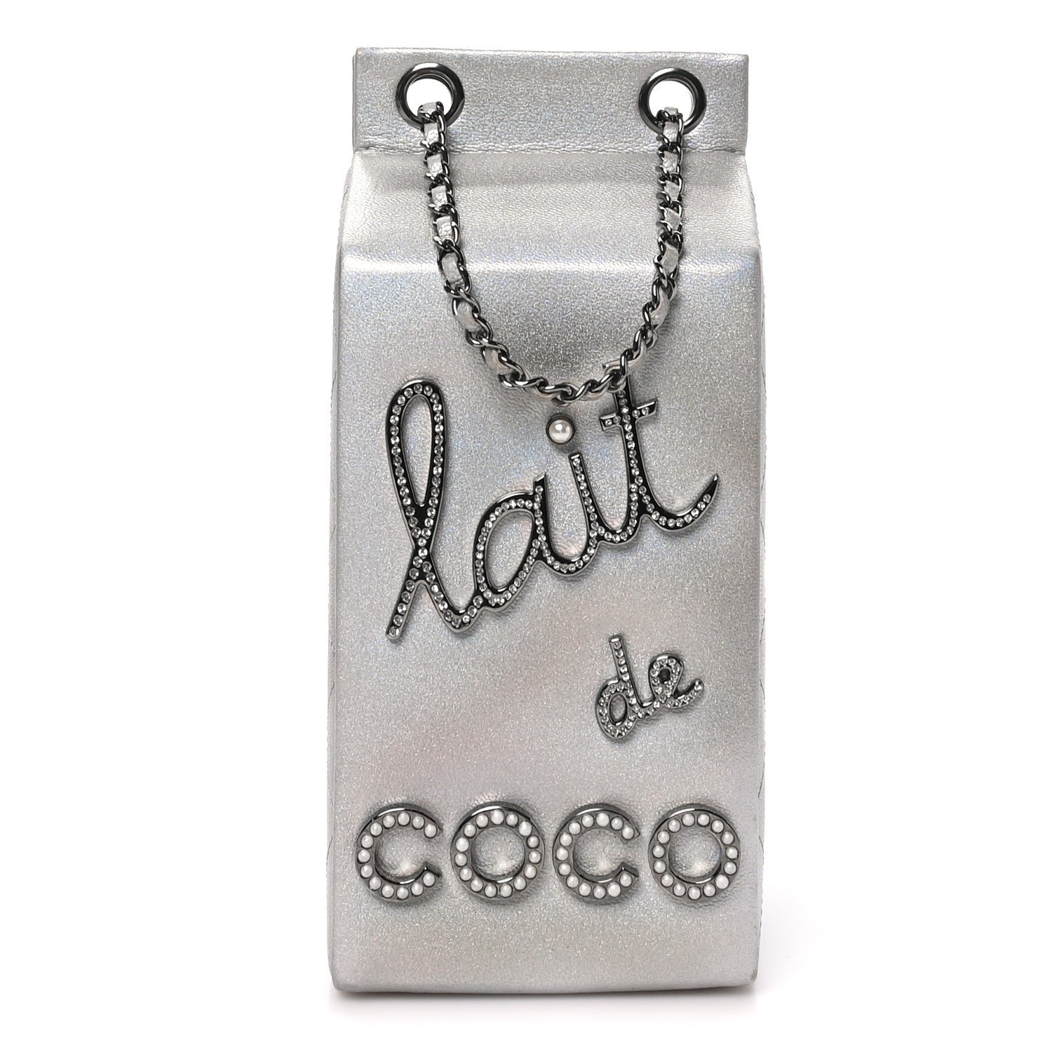 Chanel Metallic Goatskin Lait de Coco Milk Carton Bag Silver
