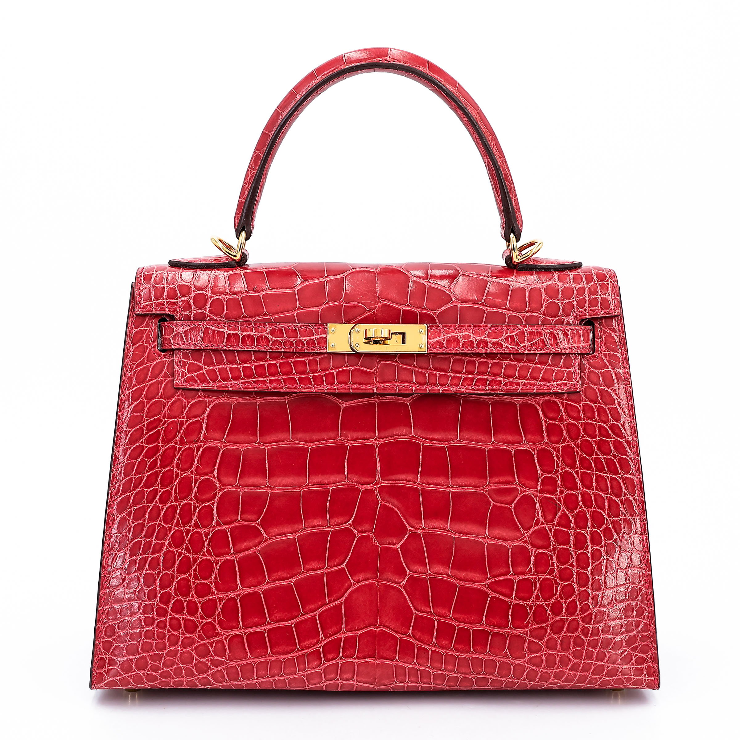 Very Good ( Rank A) HERMÈS Kelly 25 sellier Rouge de Coeur (S3) Shiny Alligator Gold hardware C (2018)