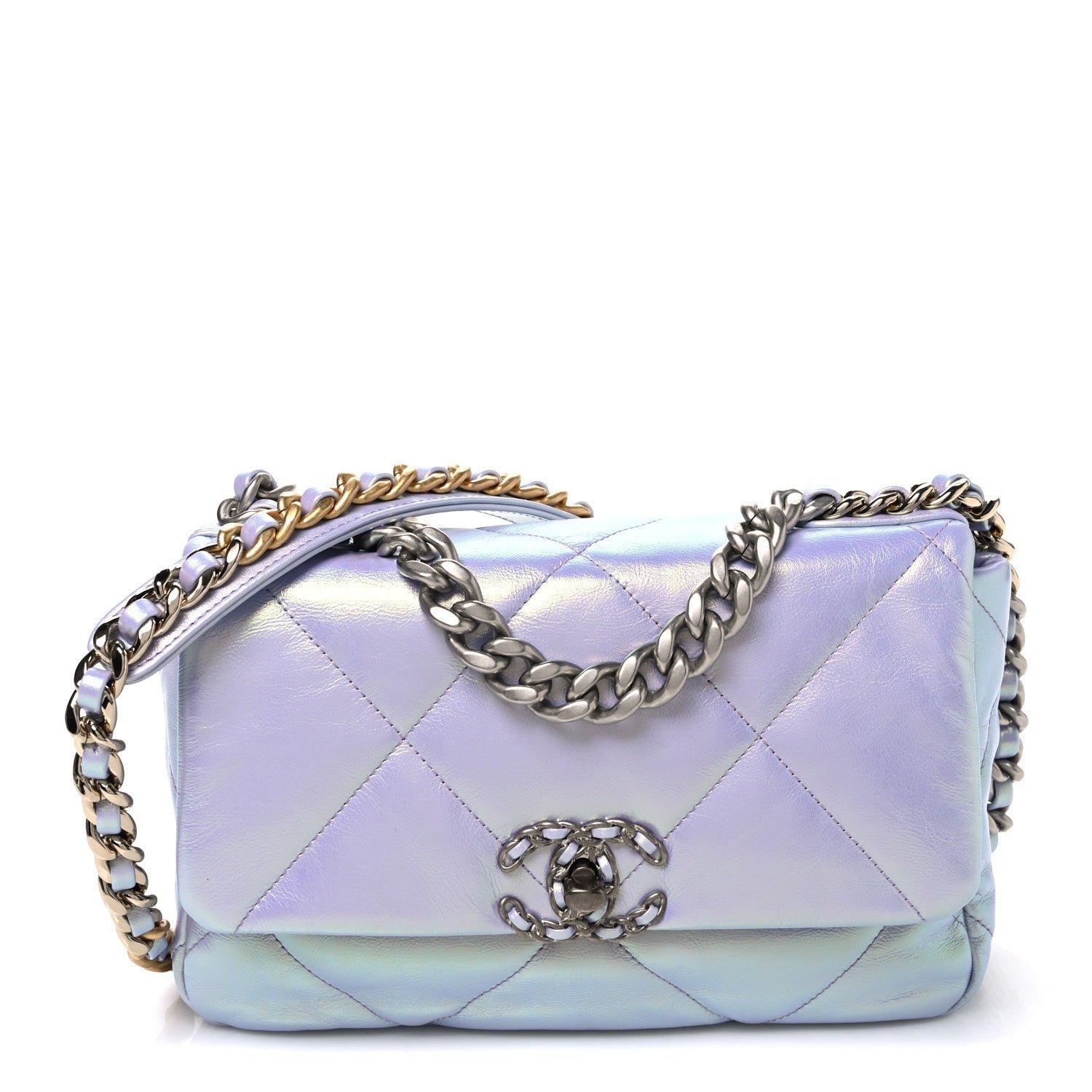 Chanel Iridescent Calfskin Quilted Medium Chanel 19 Flap Light Purple Blue