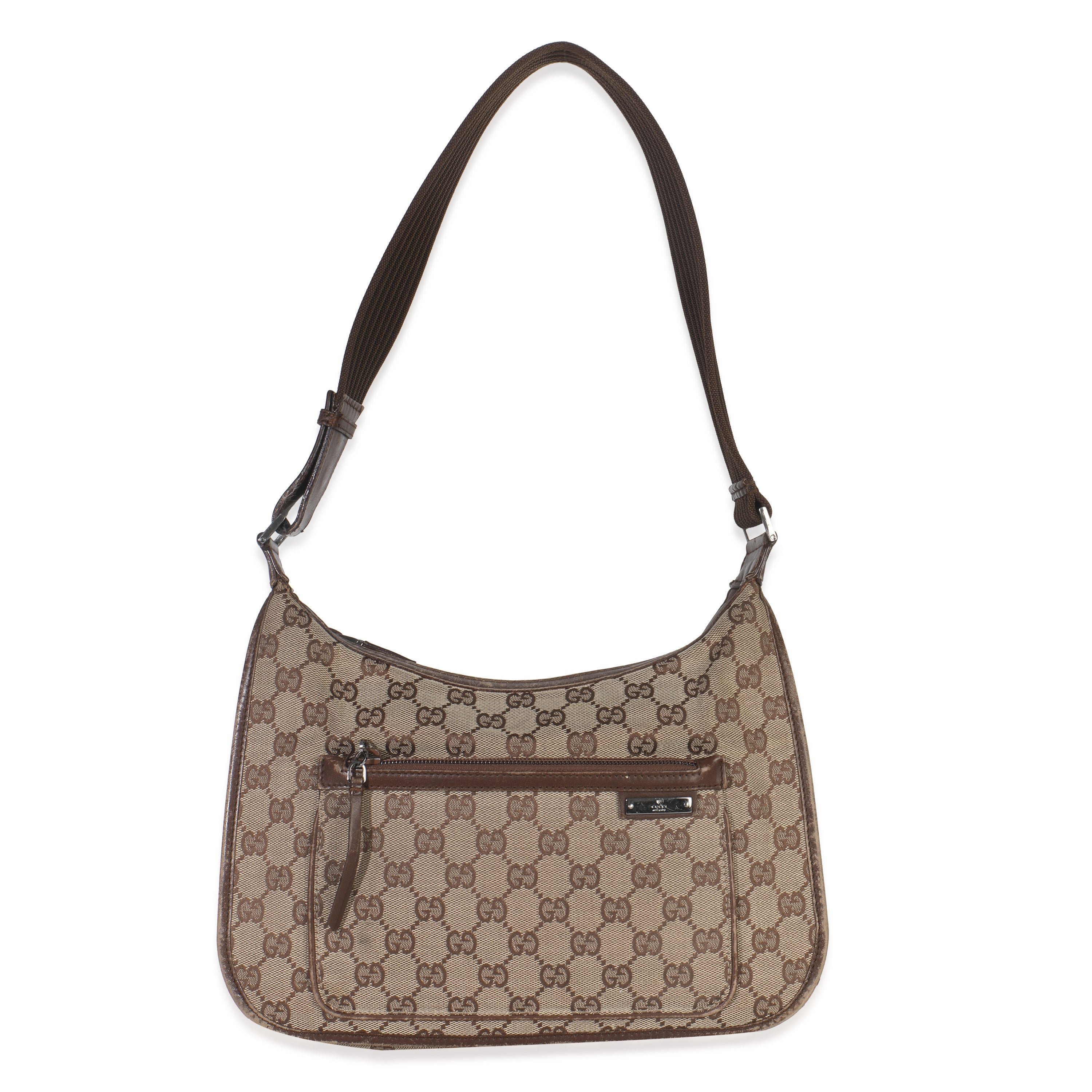 Gucci Vintage Beige GG Signature Canvas Shoulder Bag
