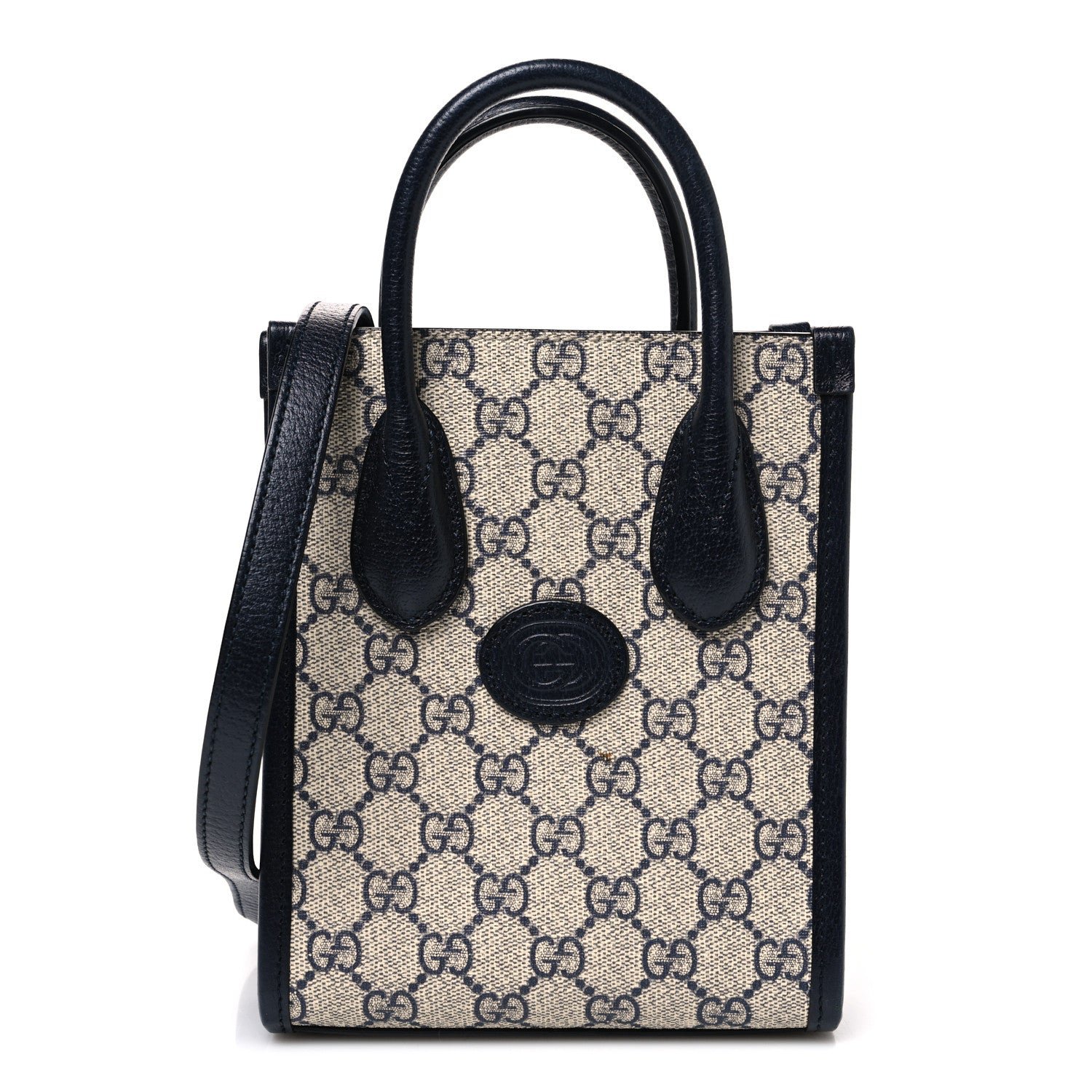Gucci GG Supreme Monogram Textured Dollar Calfskin Mini Retro Interlocking G Tote Bag Beige Blue