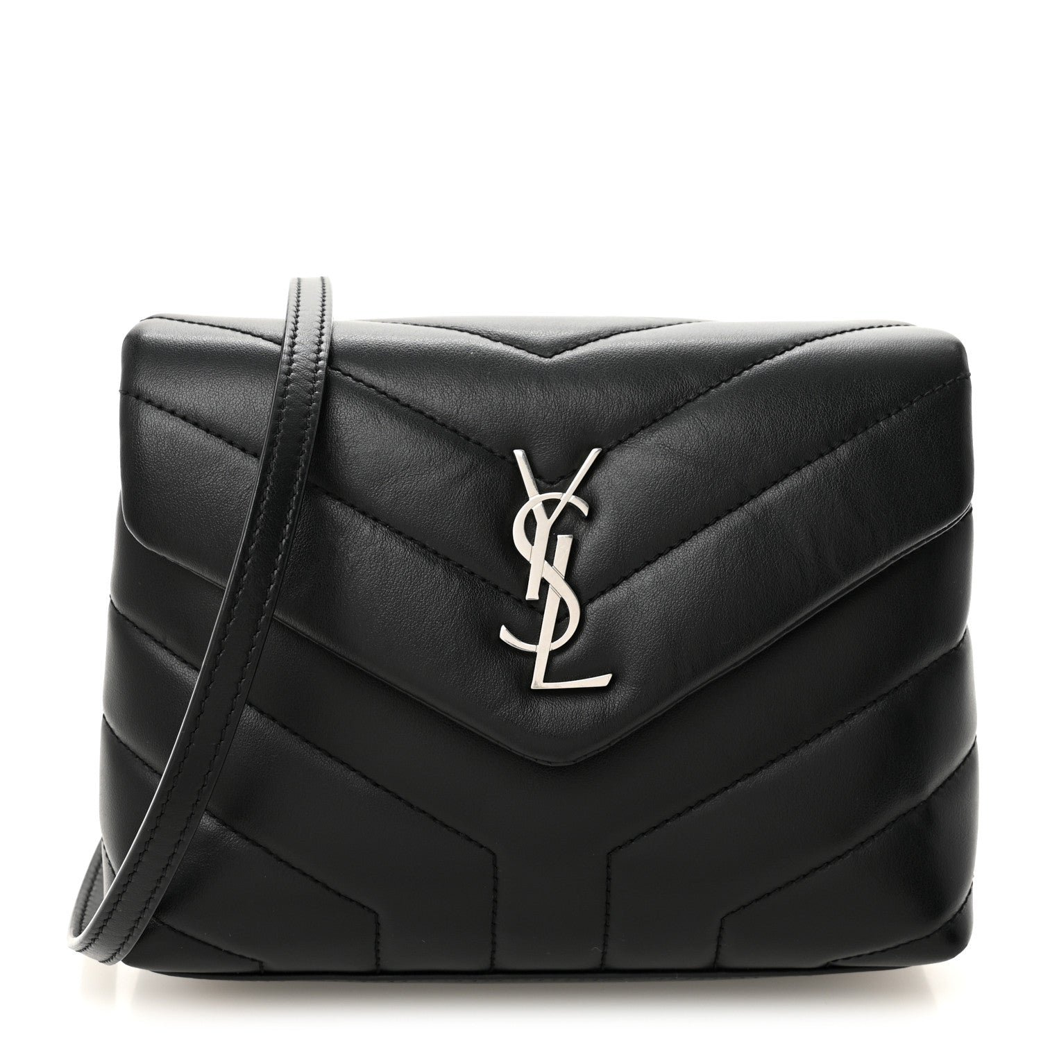 Saint Laurent Calfskin Y Quilted Monogram Toy Loulou Crossbody Bag Black