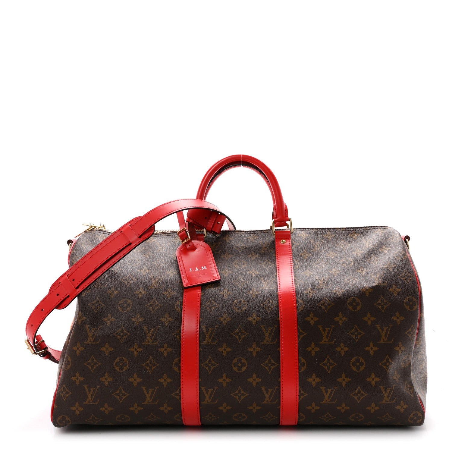Louis Vuitton Calfskin Monogram Keepall Bandouliere 50 Coquelicot