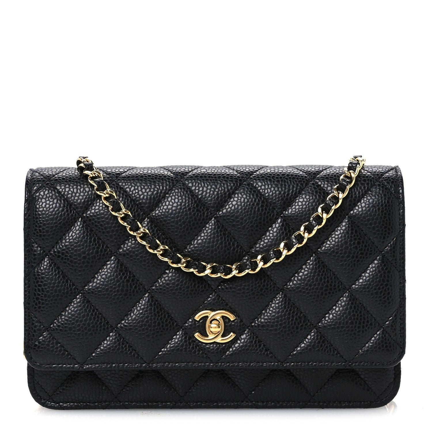 Chanel Caviar Quilted CC Turnlock Wallet On Chain WOC Black