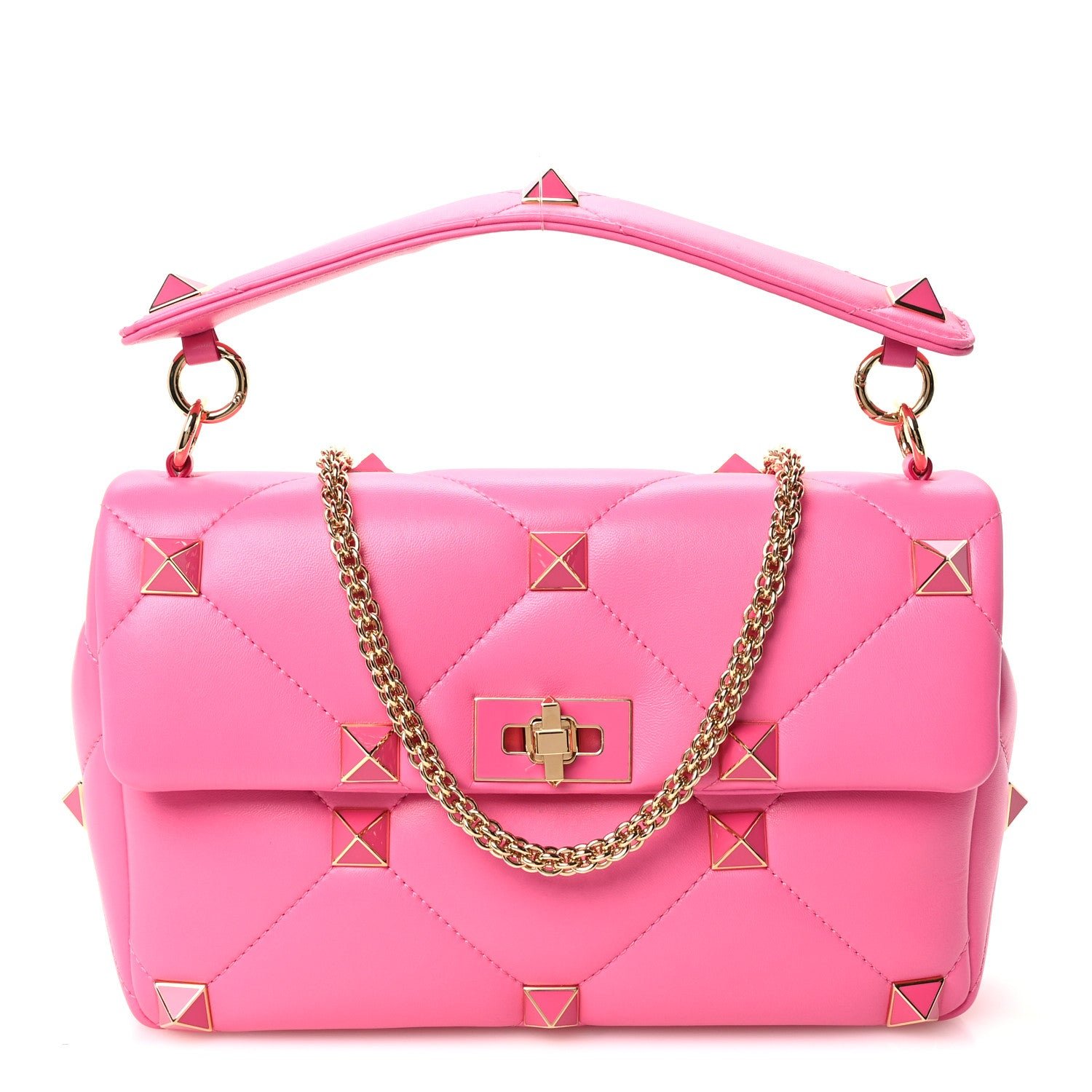 Nappa Enamel Large Roman Stud Shoulder Bag Feminine Pink
