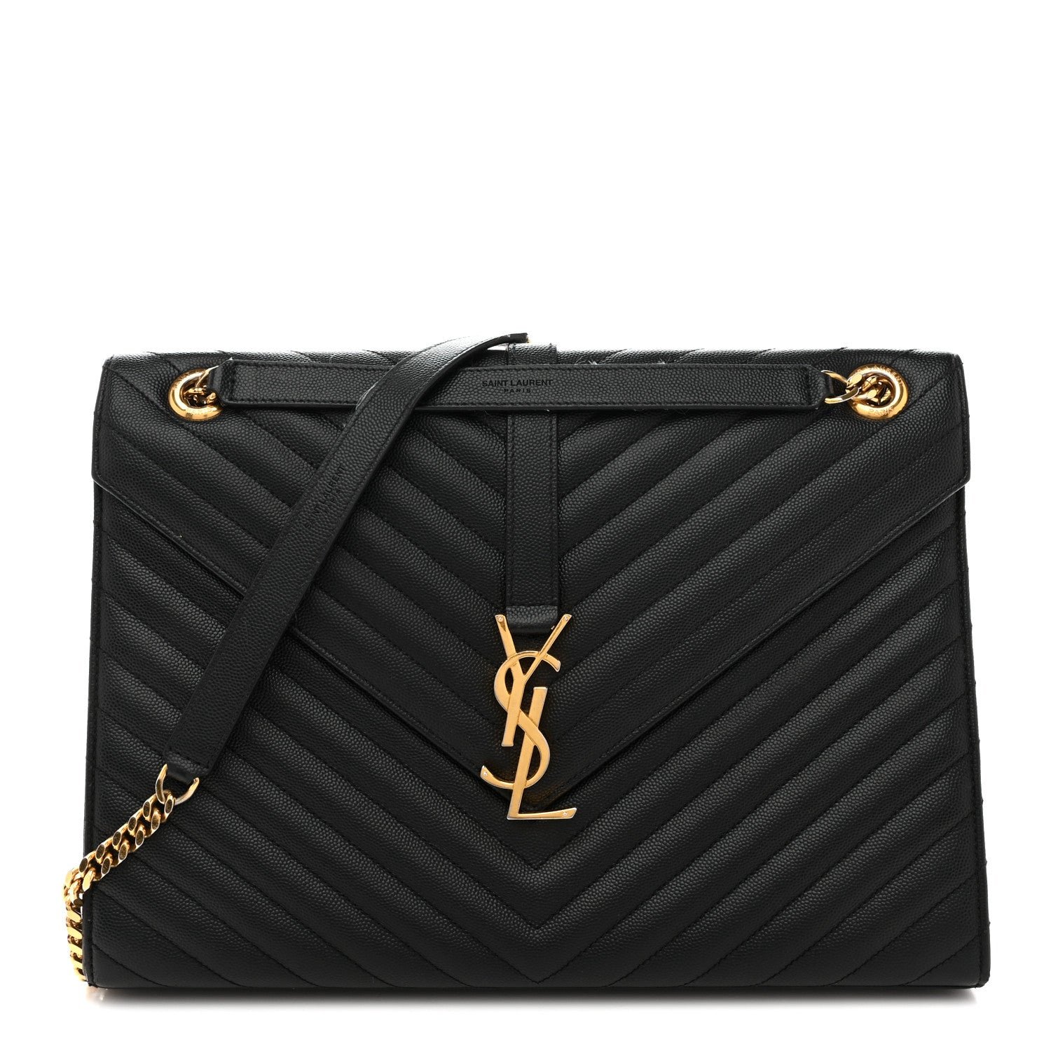 Saint Laurent Grain De Poudre Matelasse Chevron Large Monogram Satchel Black