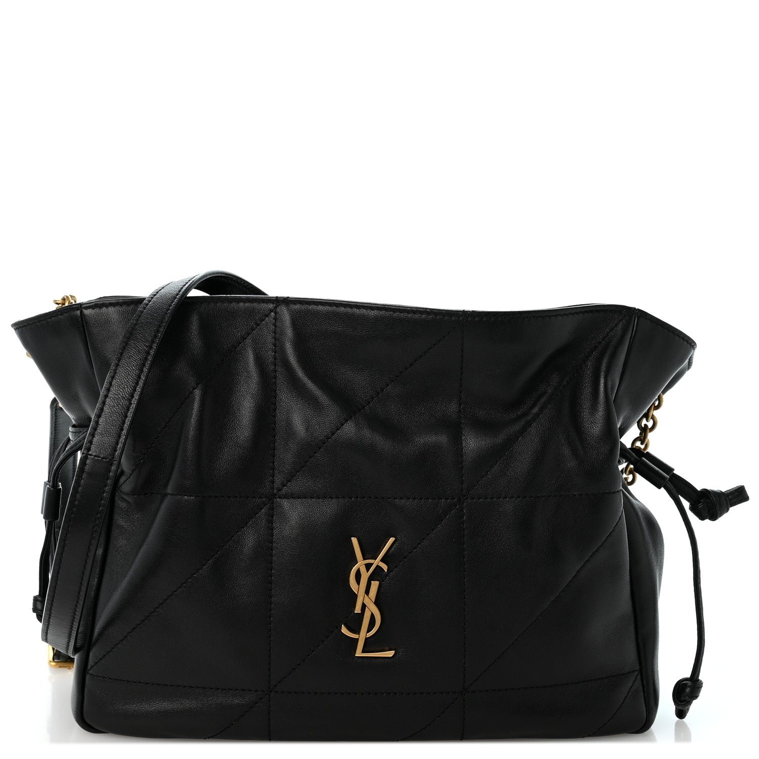 Saint Laurent Lambskin Matelasse Monogram Medium Jamie Shoulder Pouch Bag Black