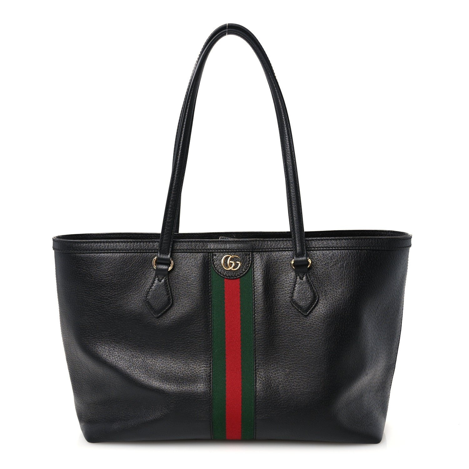 Gucci Textured Calfskin Web Medium Ophidia Shopping Tote Black