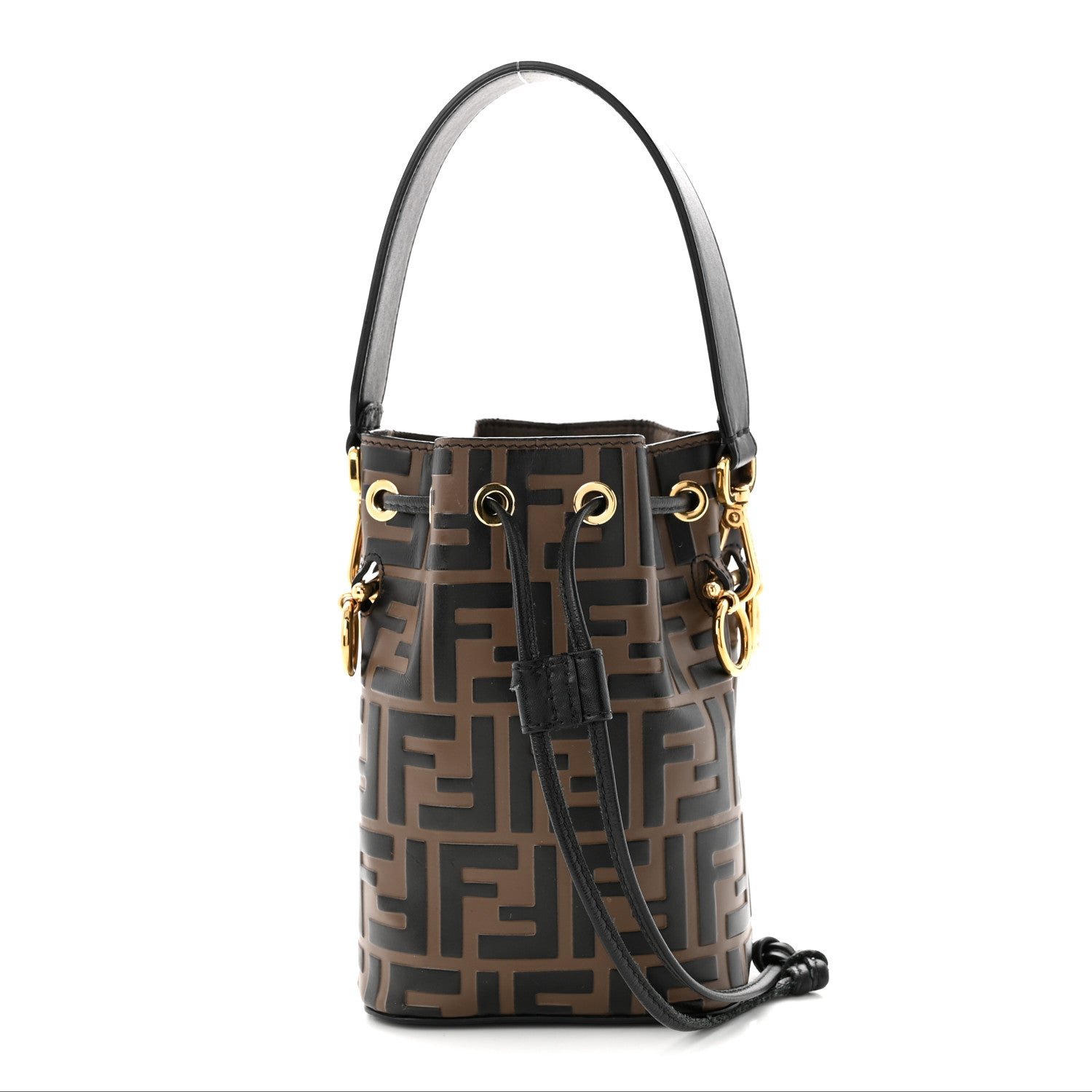 Fendi Vitello Liberty F is Fendi Bi-Color FF 1974 Embossed Mini Mon Tresor Bucket Bag Maya Black