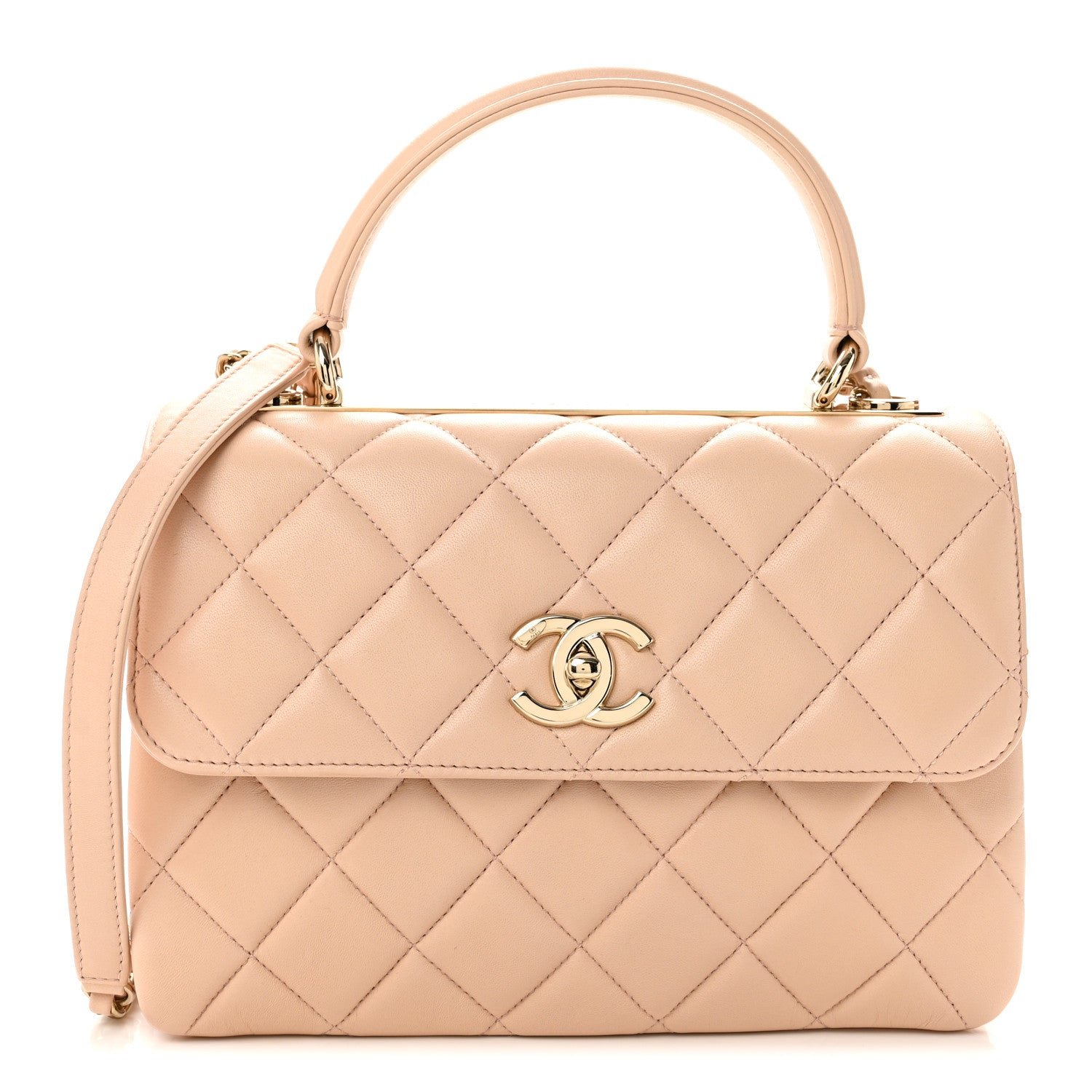 Chanel Lambskin Quilted Small Trendy CC Dual Handle Flap Bag Beige
